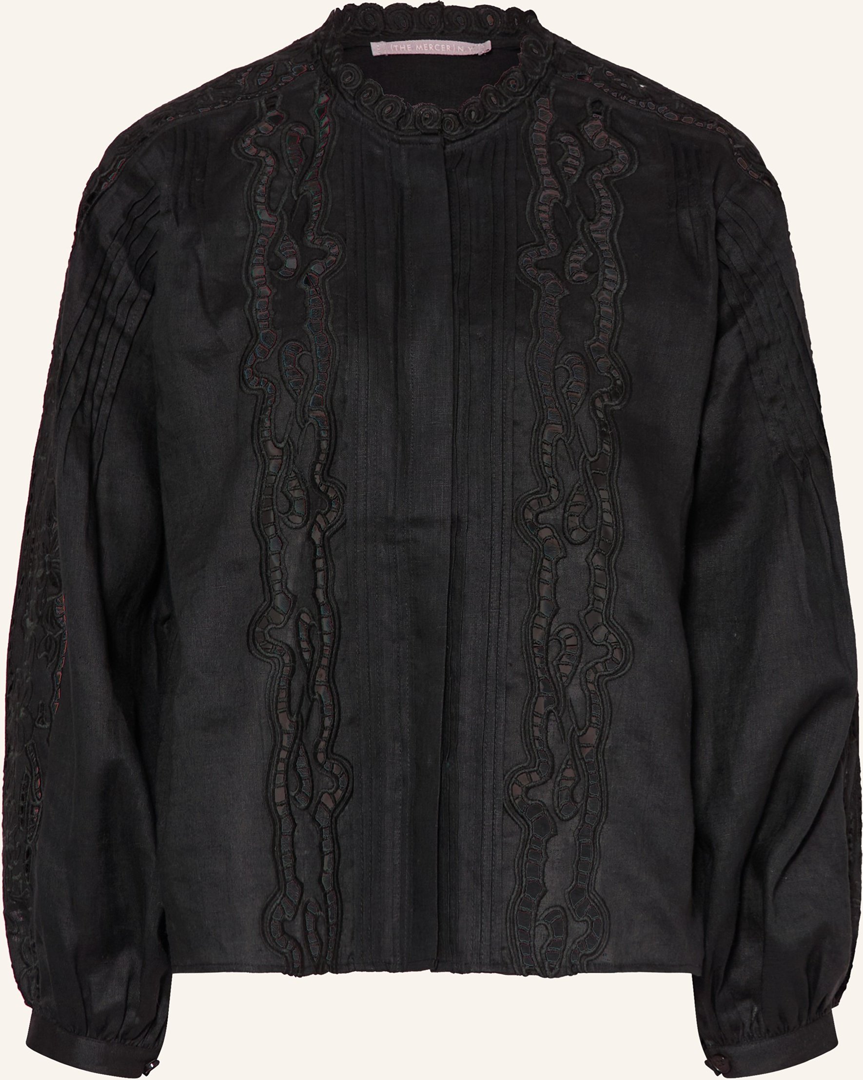 (The Mercer) N.Y. Leinenbluse Mit Lochspitze schwarz