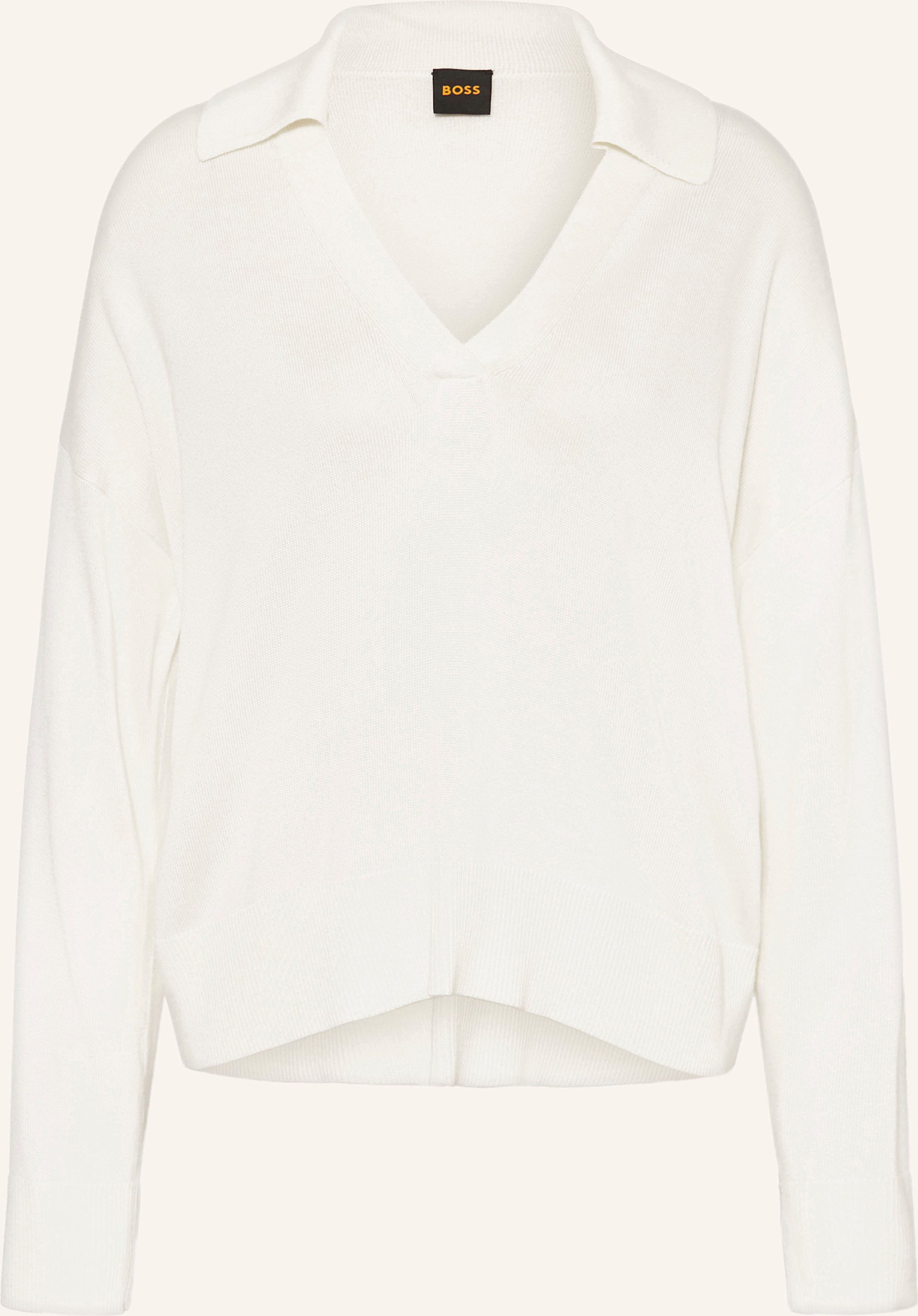 Boss Strick-Poloshirt Fiaffisa weiss