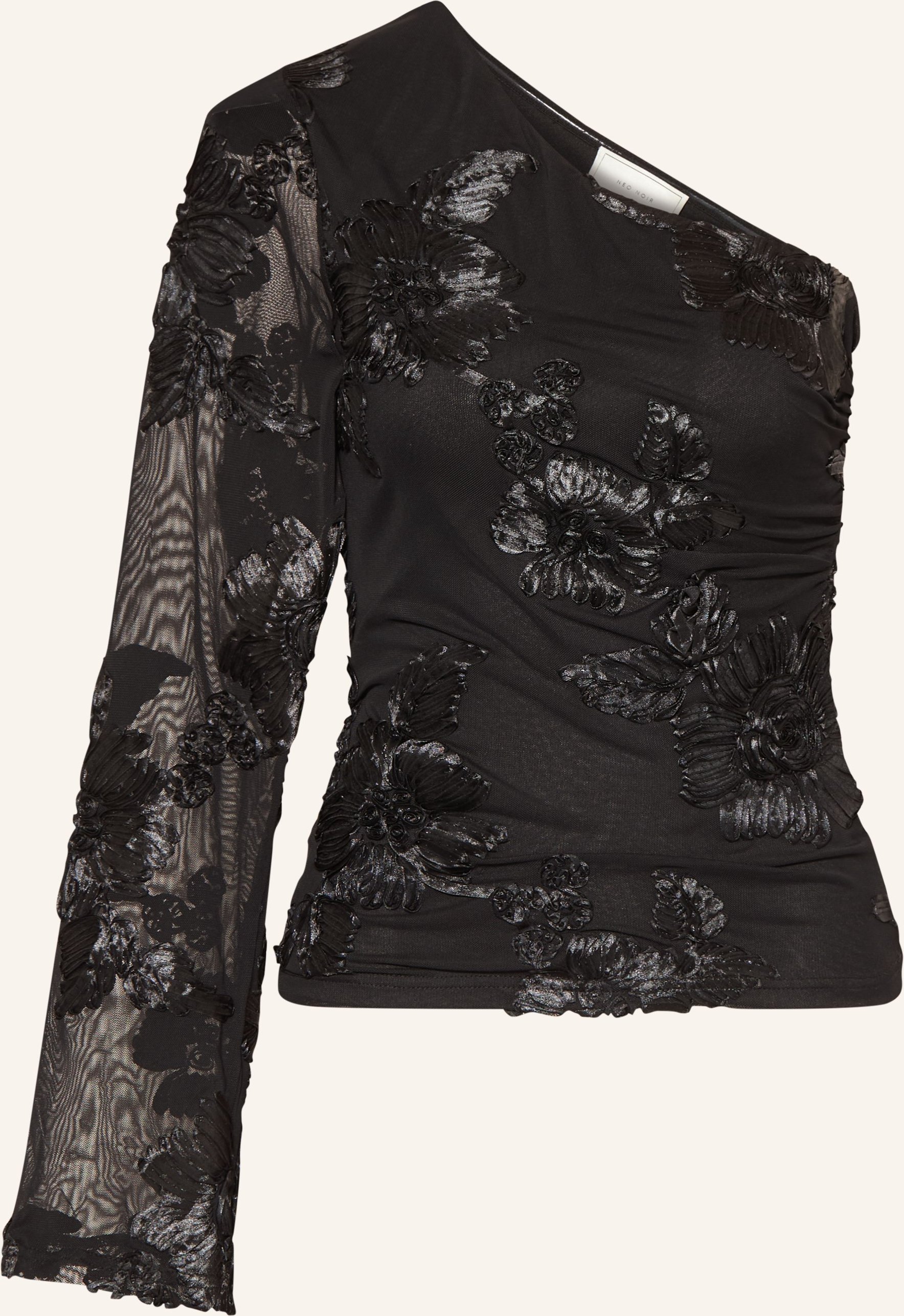 Neo Noir One-Shoulder-Bluse Friana Aus Mesh schwarz