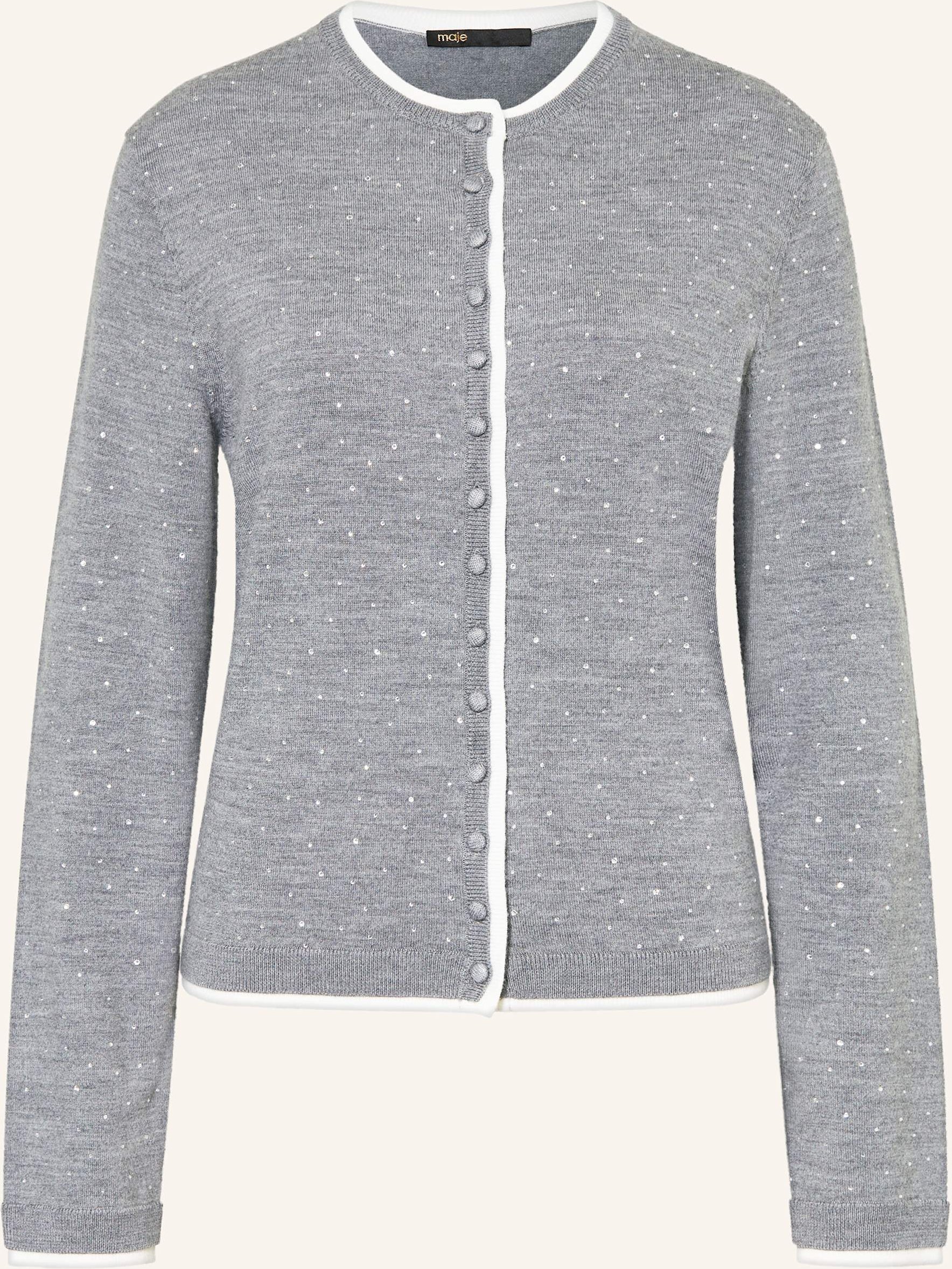Thumbnail - Maje Strickjacke Mit Schmucksteinen grau