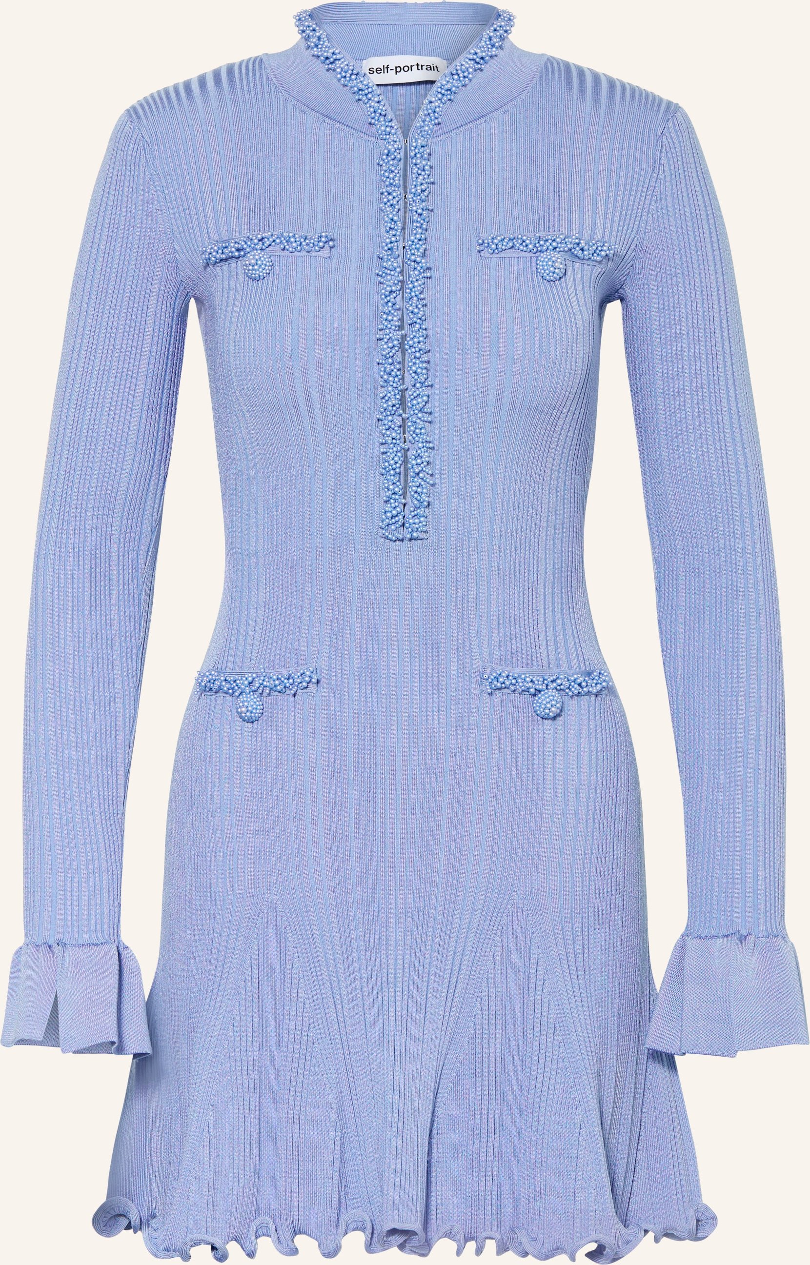 Self-Portrait Strickkleid Mit Schmuckperlen blau