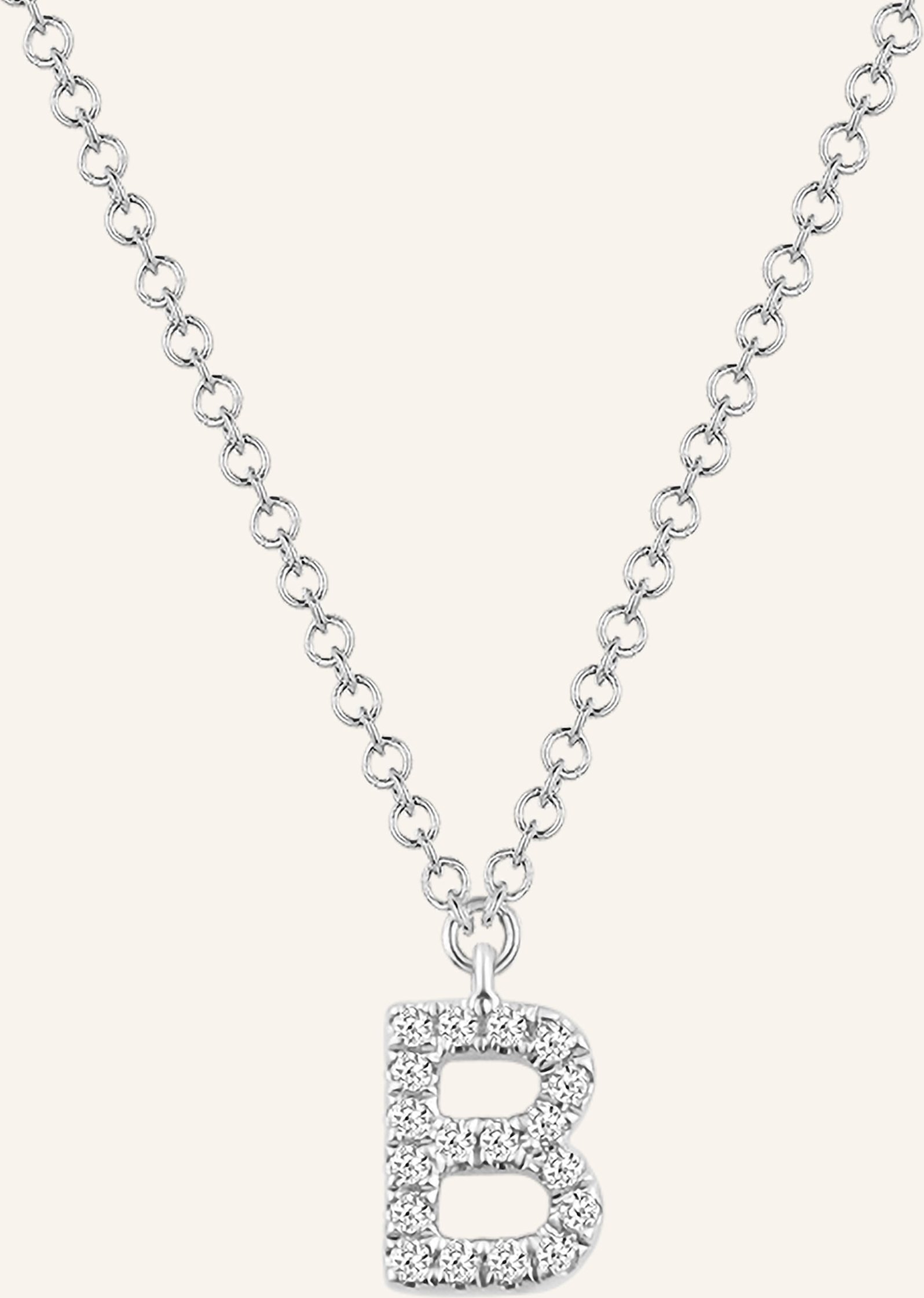 Leaf Initialien Halskette „B“ Aus 14 Karat Weißgold Mit Diamanten silber