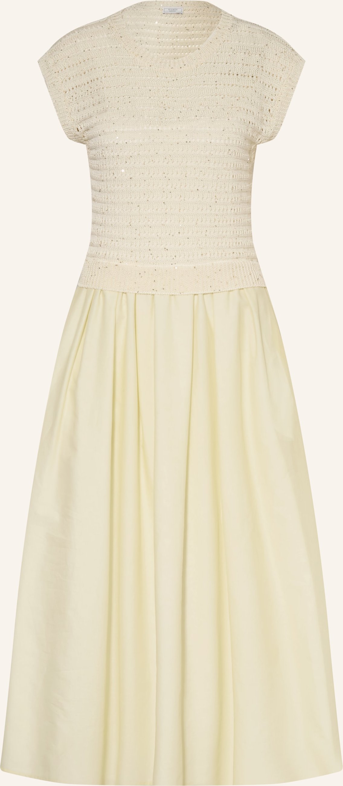 Peserico Kleid Im Materialmix Mit Pailletten gelb