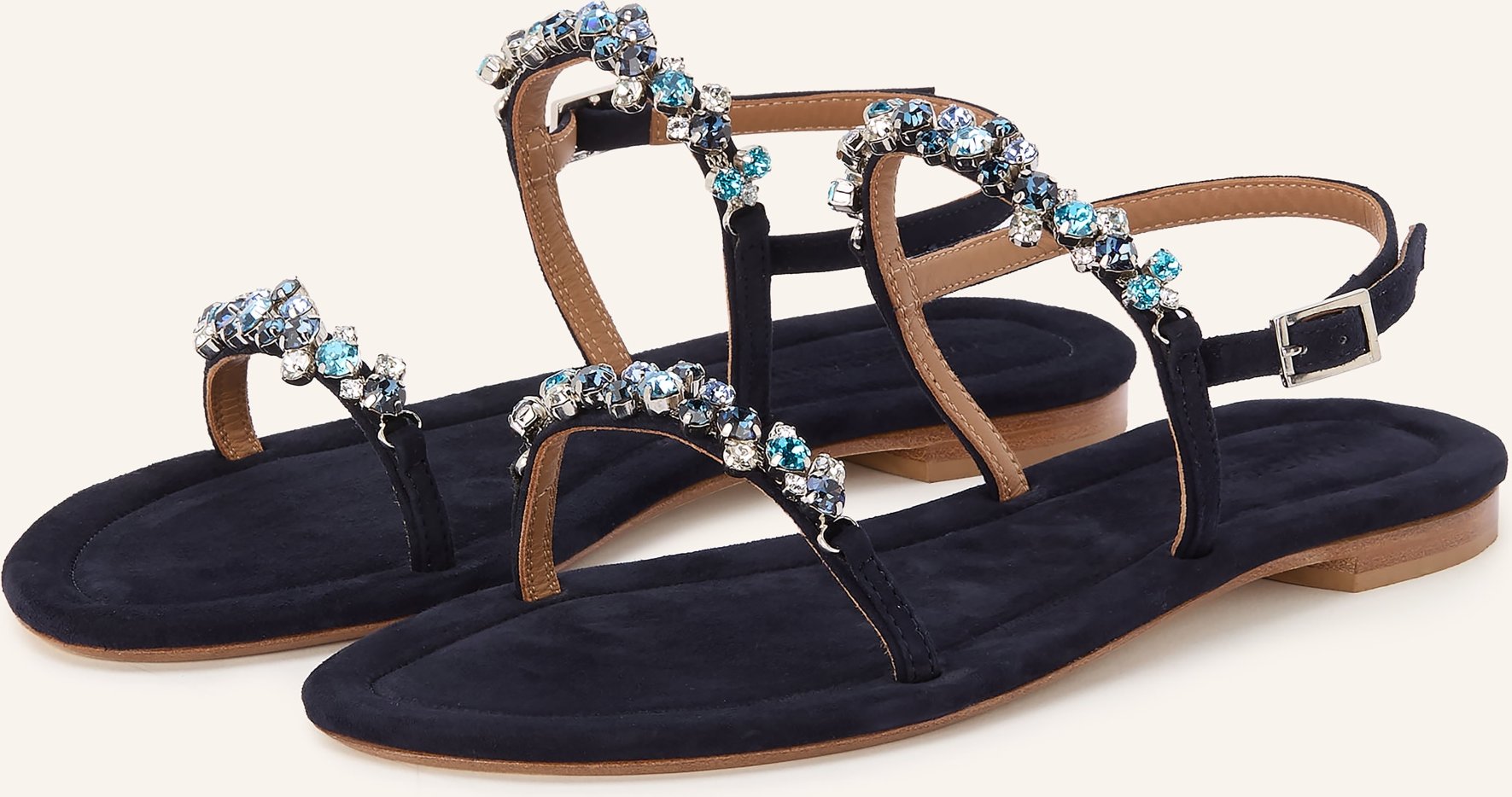 Viamercanti Sandalen Mit Schmucksteinbesatz blau