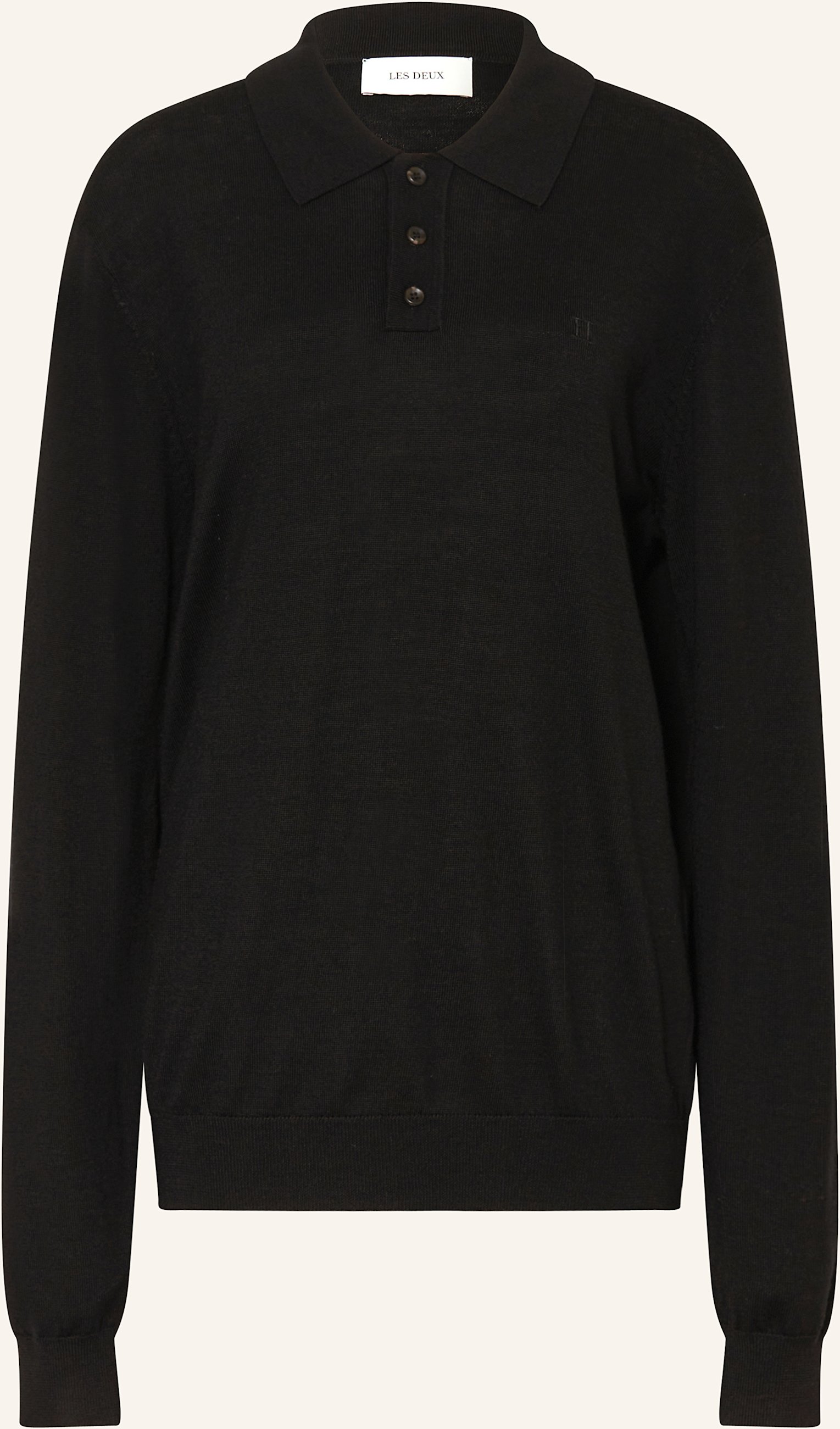Thumbnail - Les Deux Strick-Poloshirt Greyson Aus Merinowolle schwarz