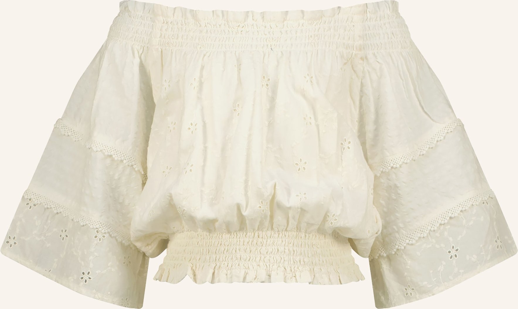 Vingino Off-Shoulder-Bluse Lilianne Mit Lochspitze Und Rüschen weiss