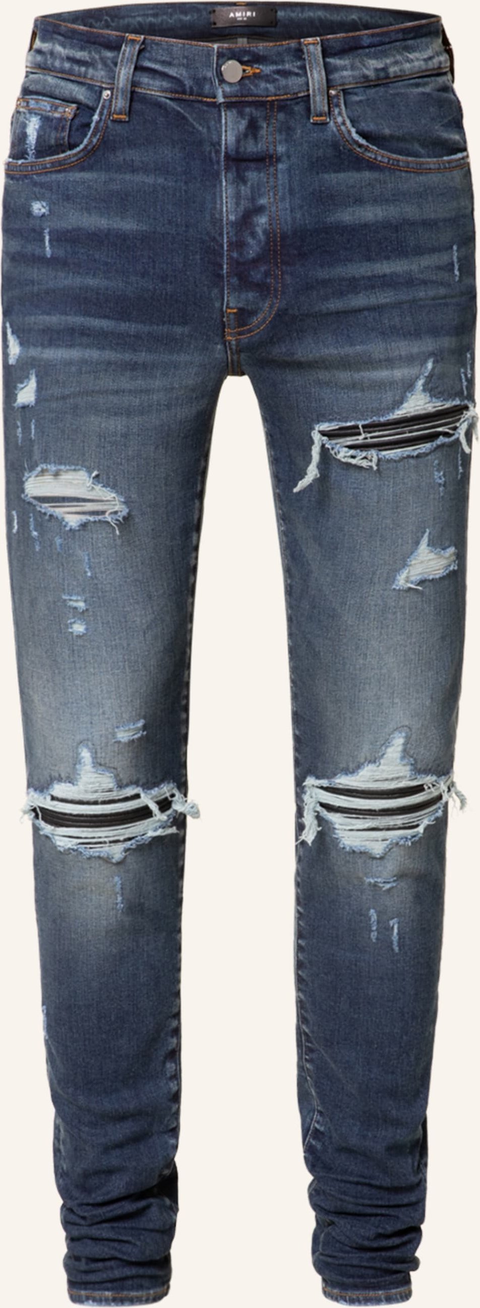 Amiri Destroyed Jeans mx1 Plaid Skinny Fit blau