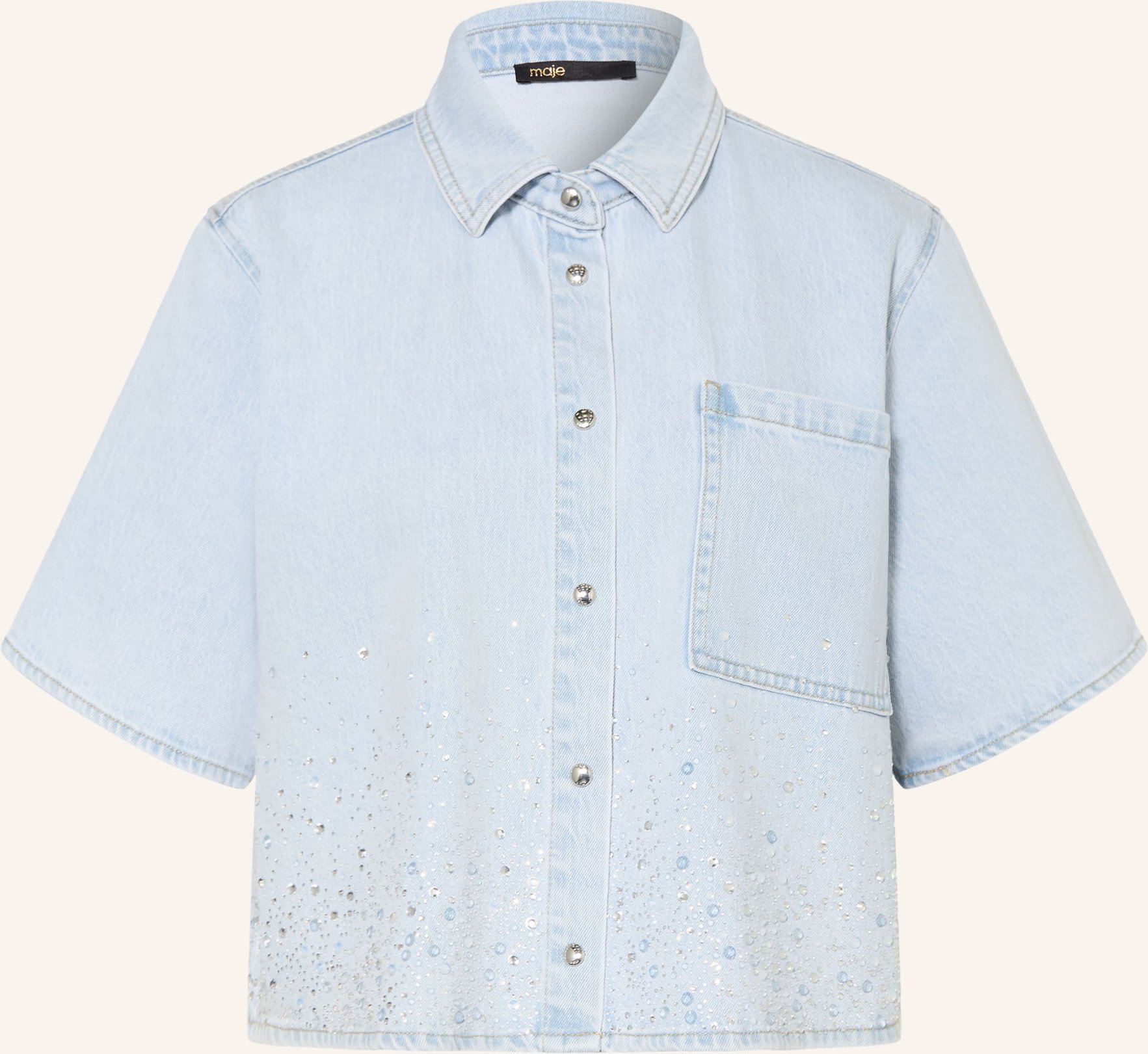 Maje Jeansbluse Mit Schmucksteinen blau