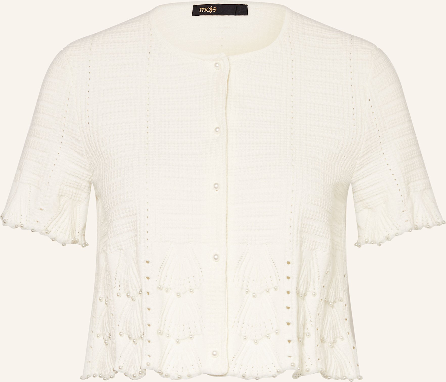 Thumbnail - Maje Cropped-Strickshirt Mit Schmuckperlen weiss