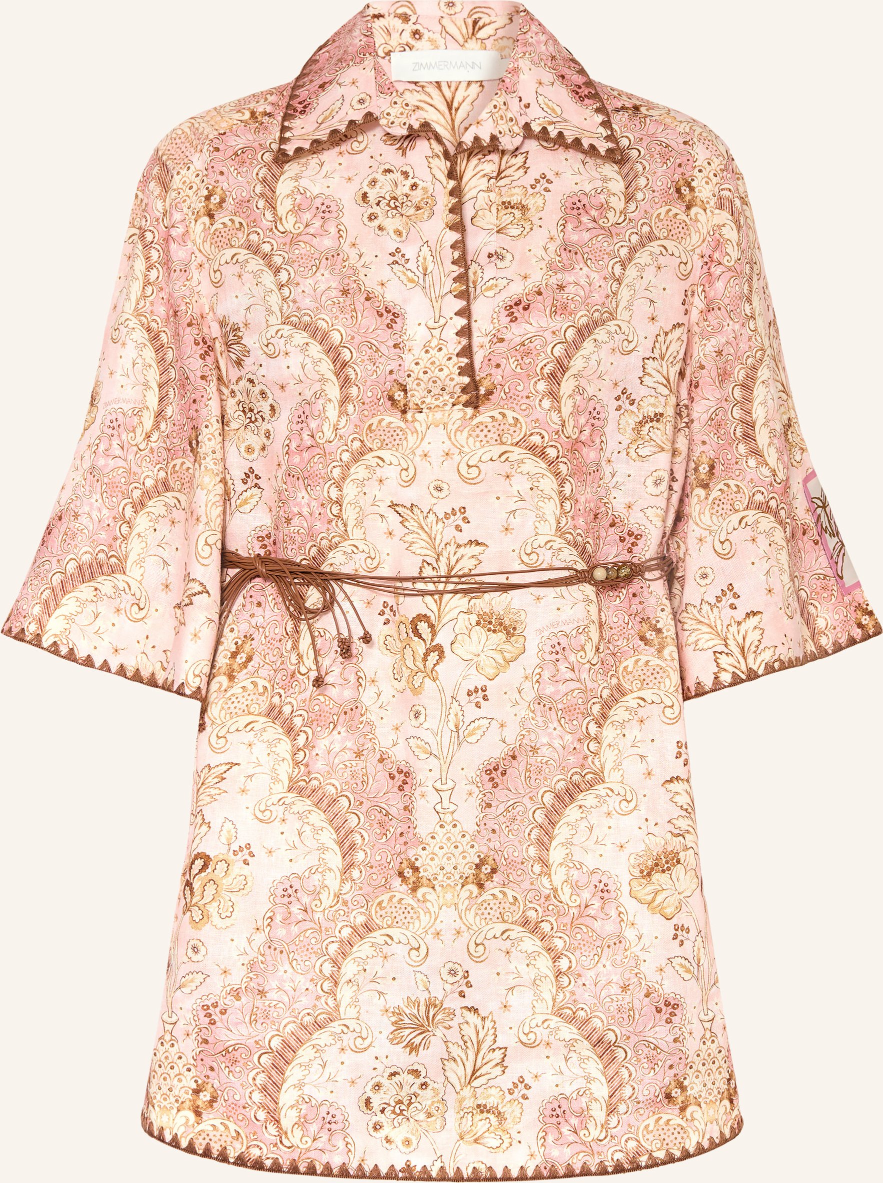 Zimmermann Strandkleid Daylight Aus Leinen Mit 3/4-Arm rosa