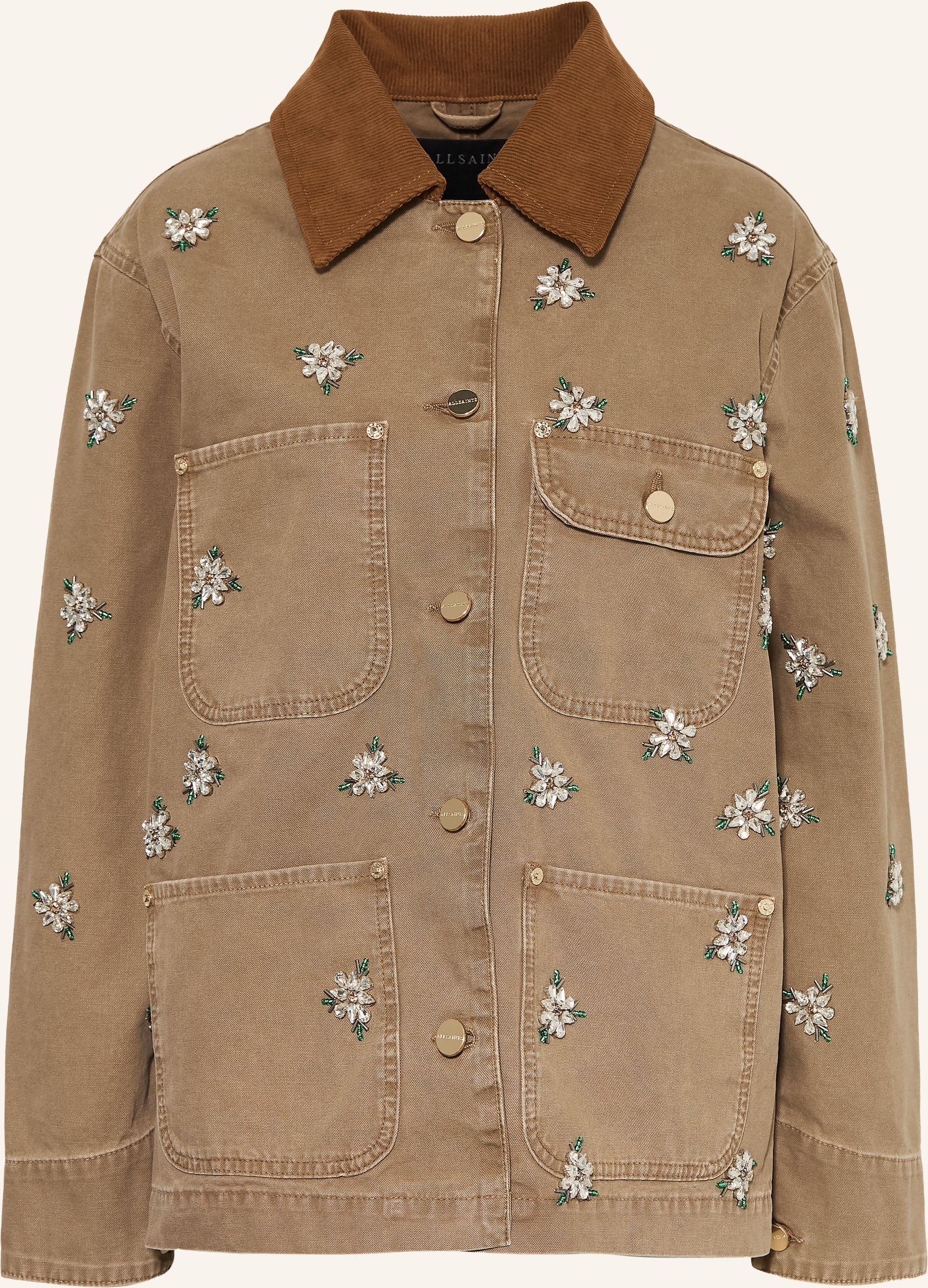 Allsaints Jeansjacke Bex Mit Schmucksteinen beige