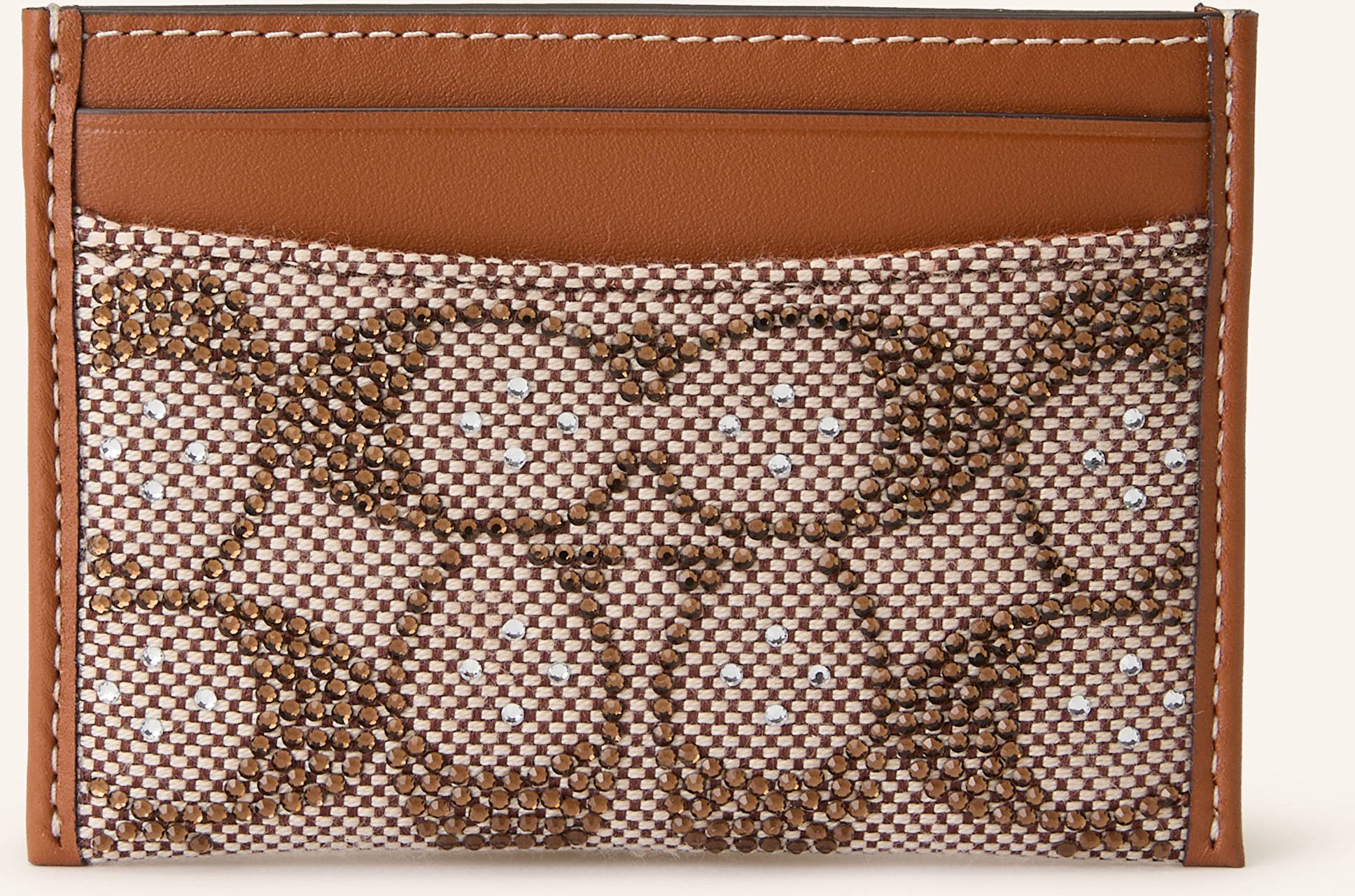 Coach Kartenetui Crystal Signature Mit Schmucksteinen beige
