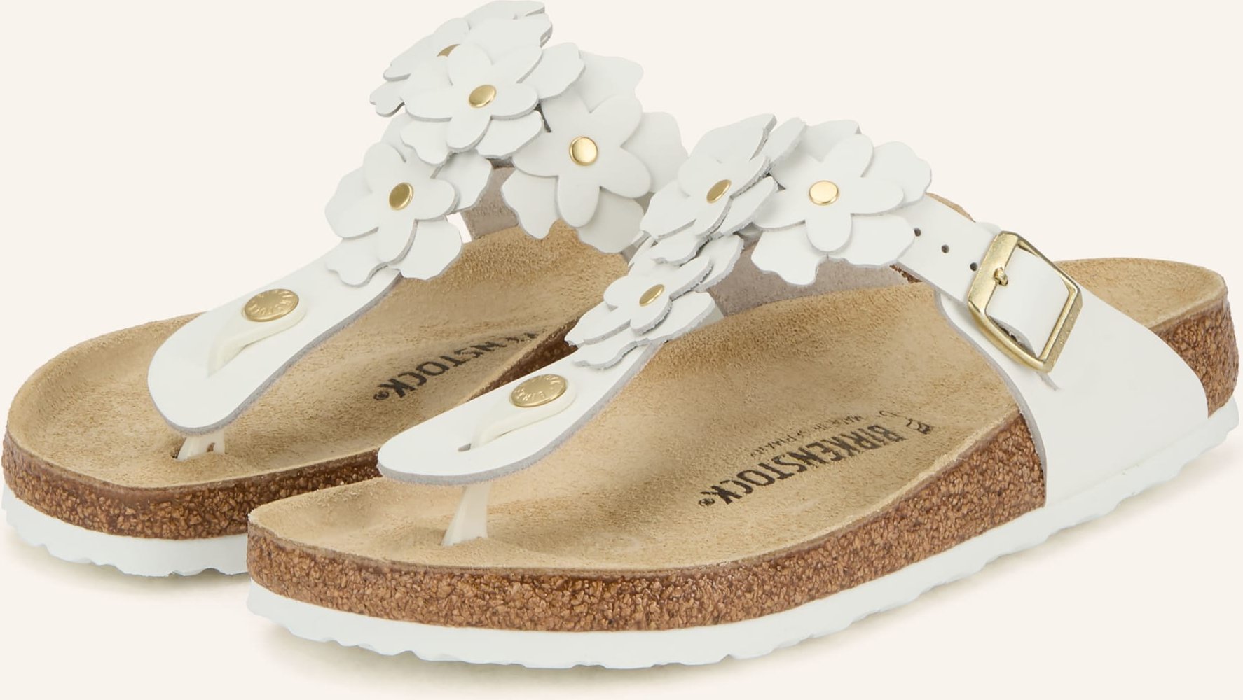 Birkenstock Zehentrenner Gizeh Flower Mit Nieten weiss