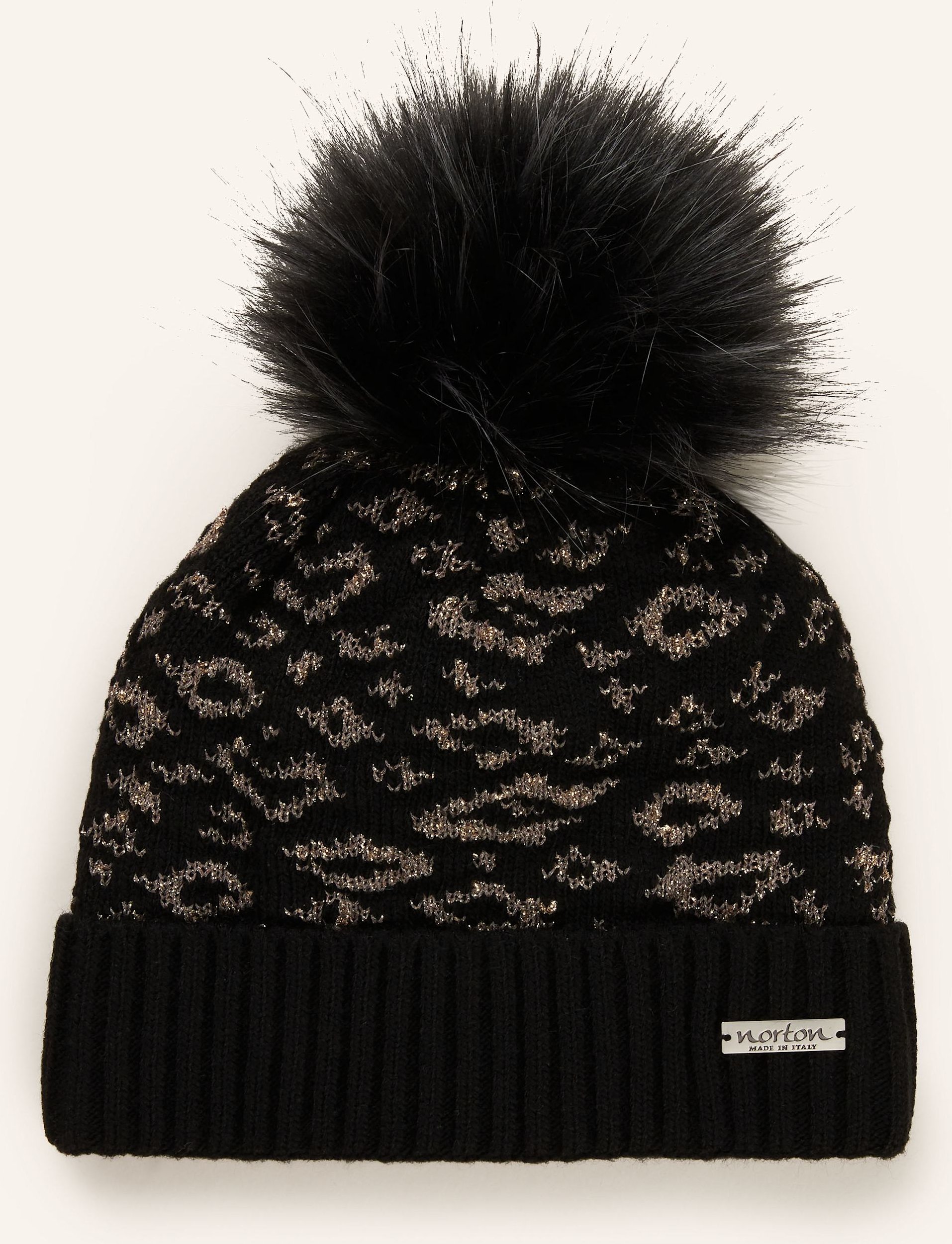 Norton Mütze Mit Kunstpelzbommel Und Glitzergarn schwarz