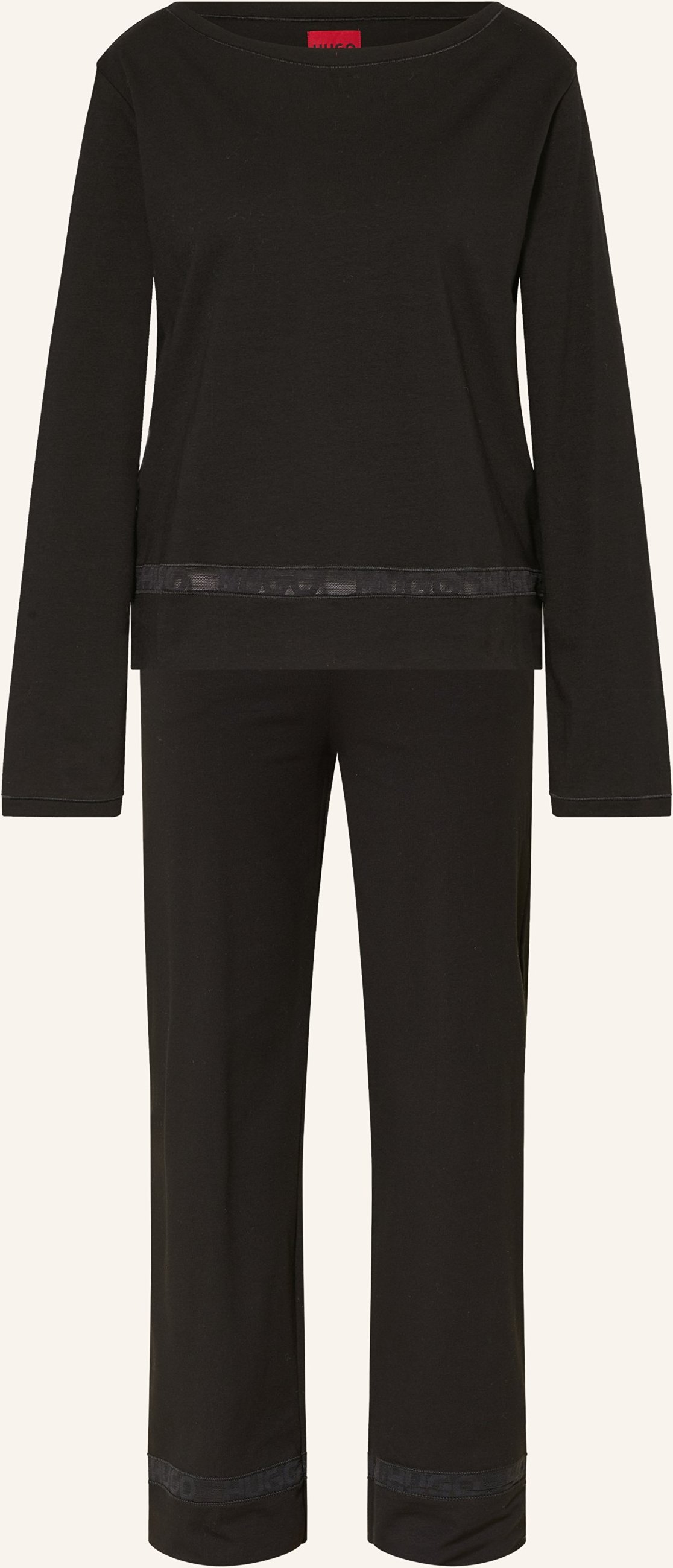 Hugo Schlafanzug Mesh Logo schwarz