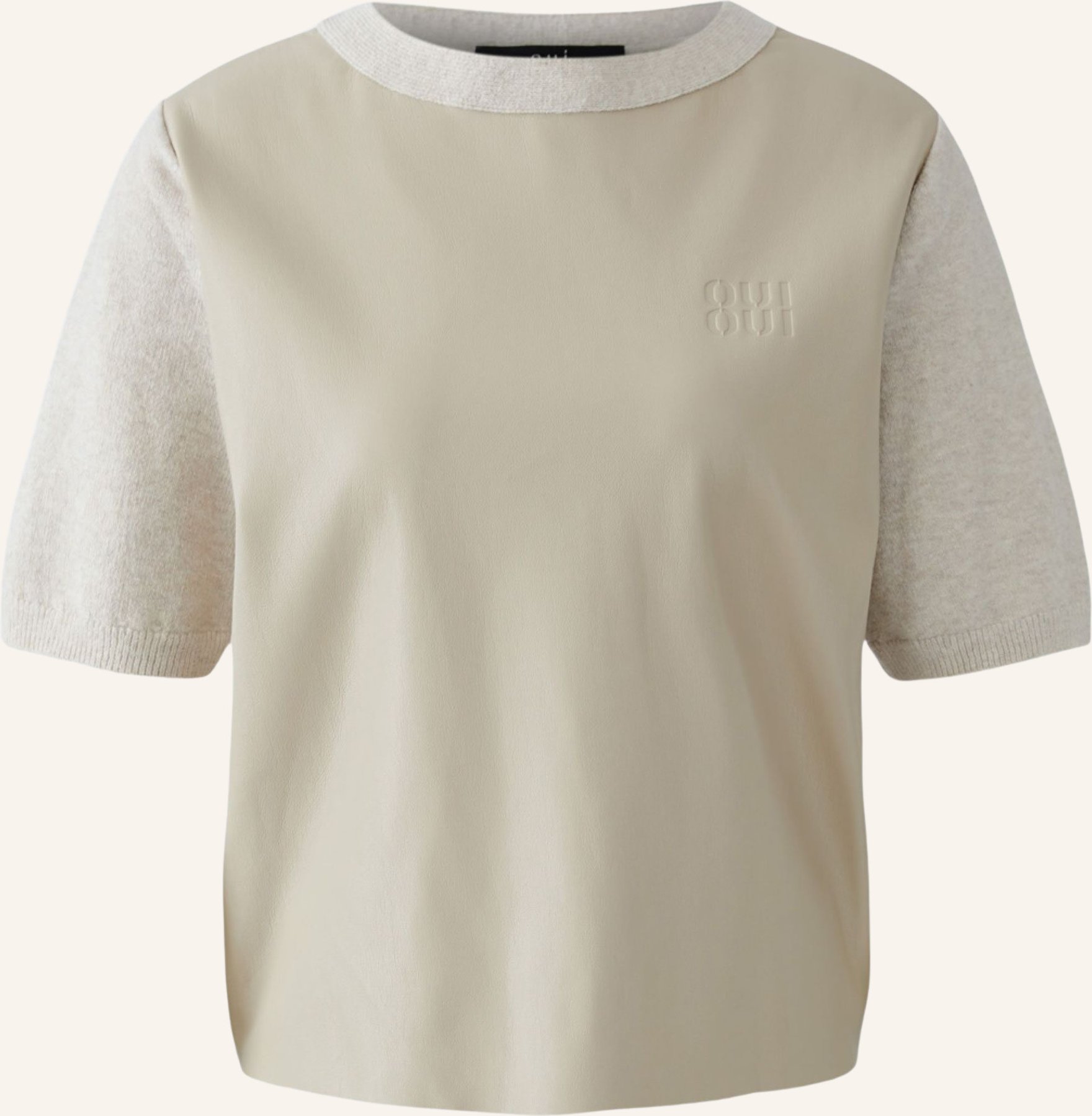 Oui Strickshirt Im Materialmix Mit Lederoptik beige