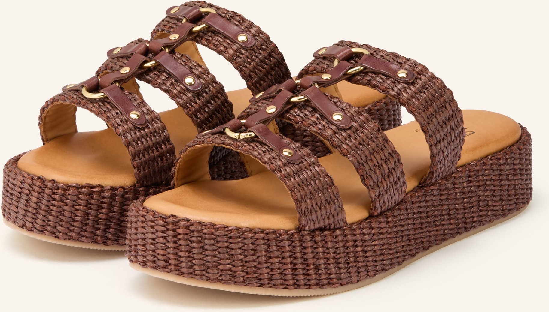 È Mia Plateau-Pantoletten Mit Nieten braun