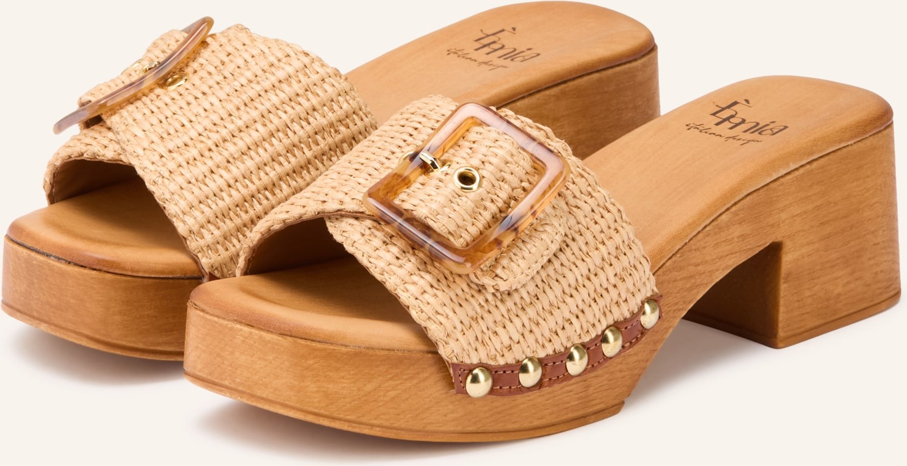 È Mia Plateau-Mules Mit Nieten beige