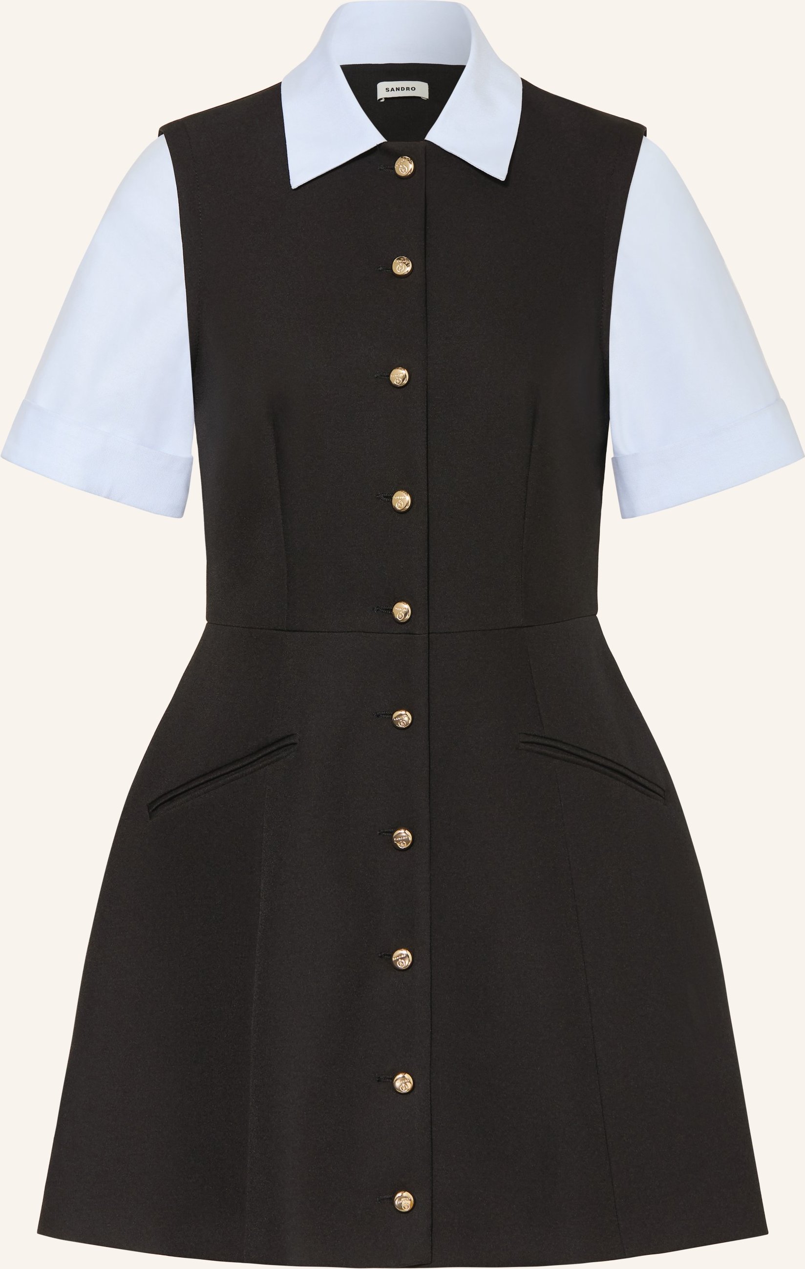 Sandro Hemdblusenkleid Im Materialmix schwarz