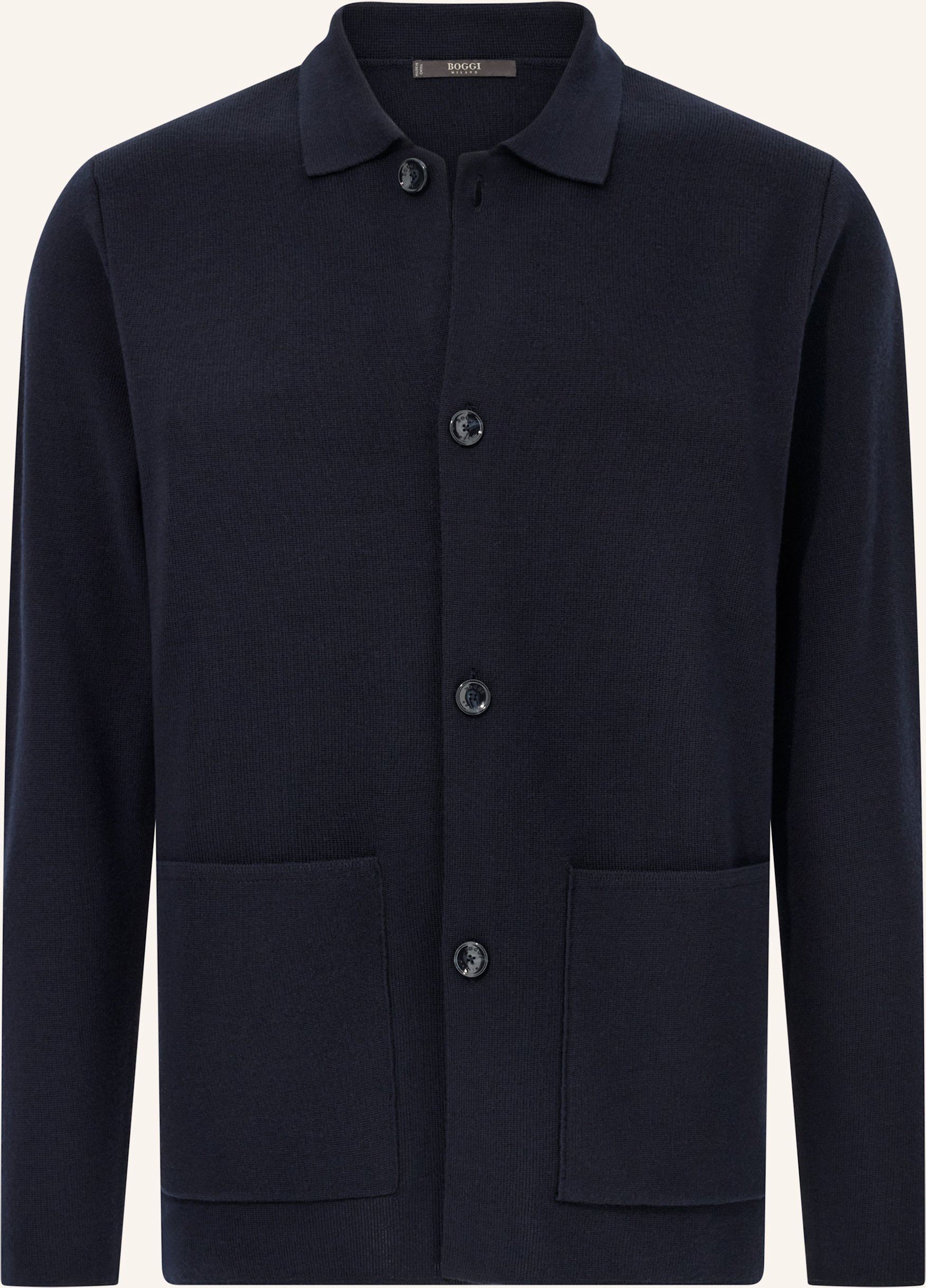 Boggi Milano Knitted Merino Wool Overshirt blau