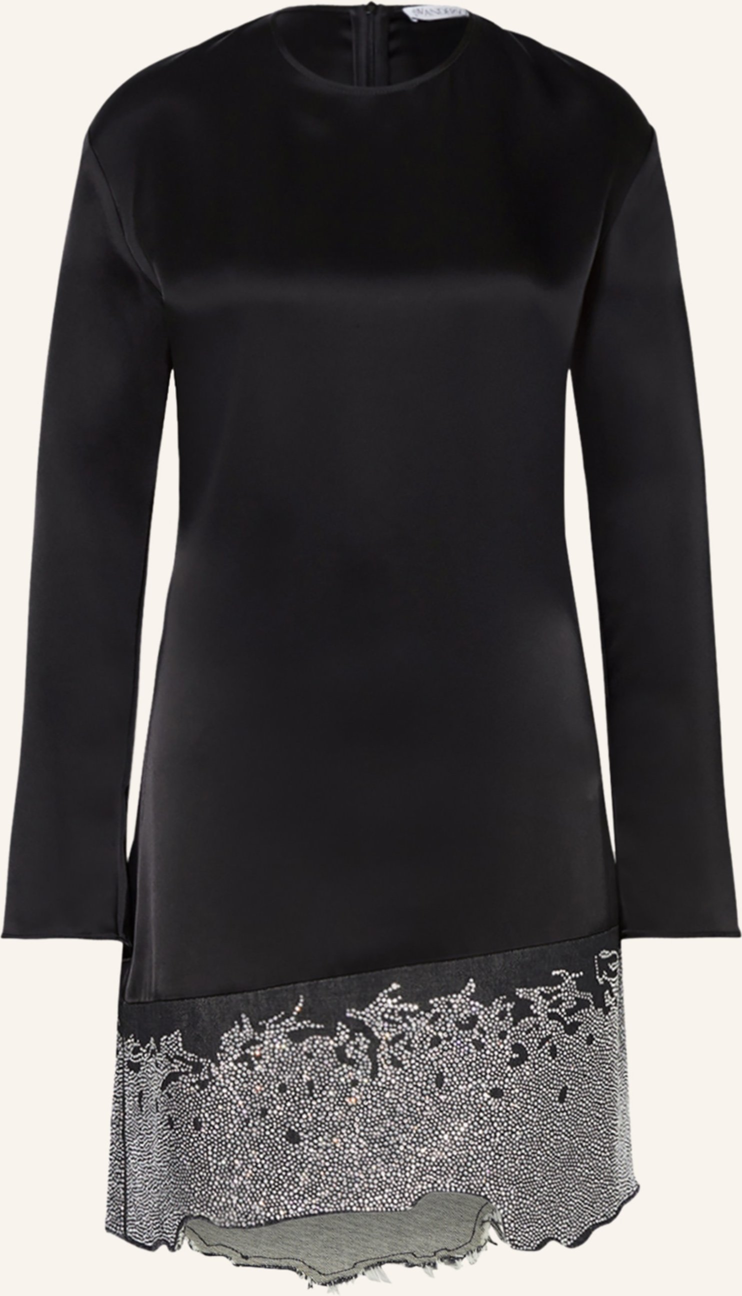 Jw Anderson Satinkleid Im Materialmix Mit Schmucksteinen schwarz