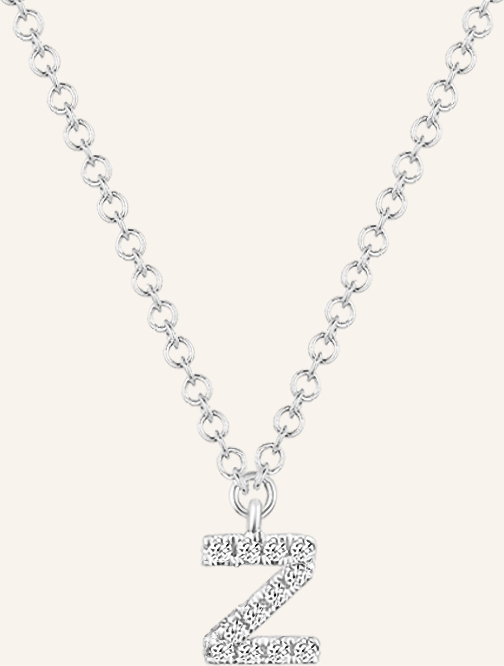 Leaf Initialien Halskette „Z“ Aus 14 Karat Weißgold Mit Diamanten silber
