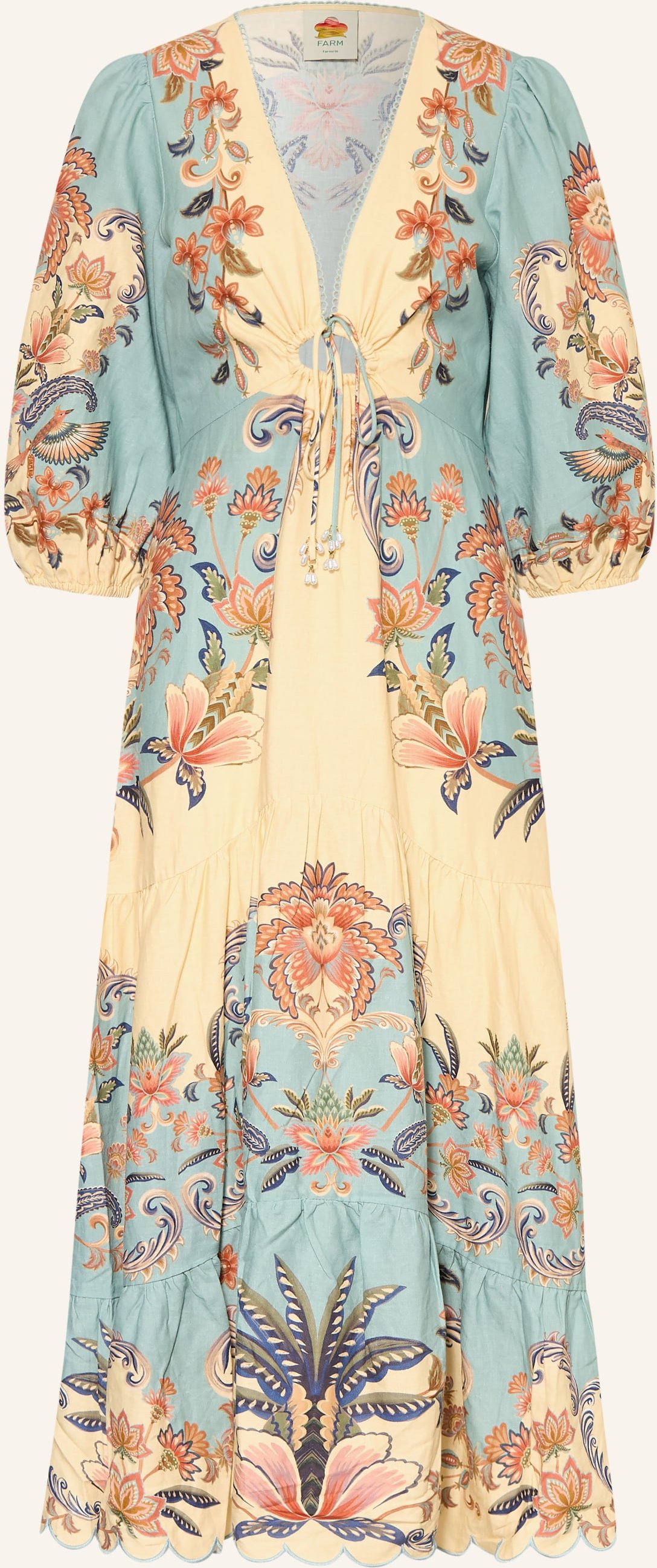 Farm Rio Kleid Mit Leinen Und Rüschen gelb