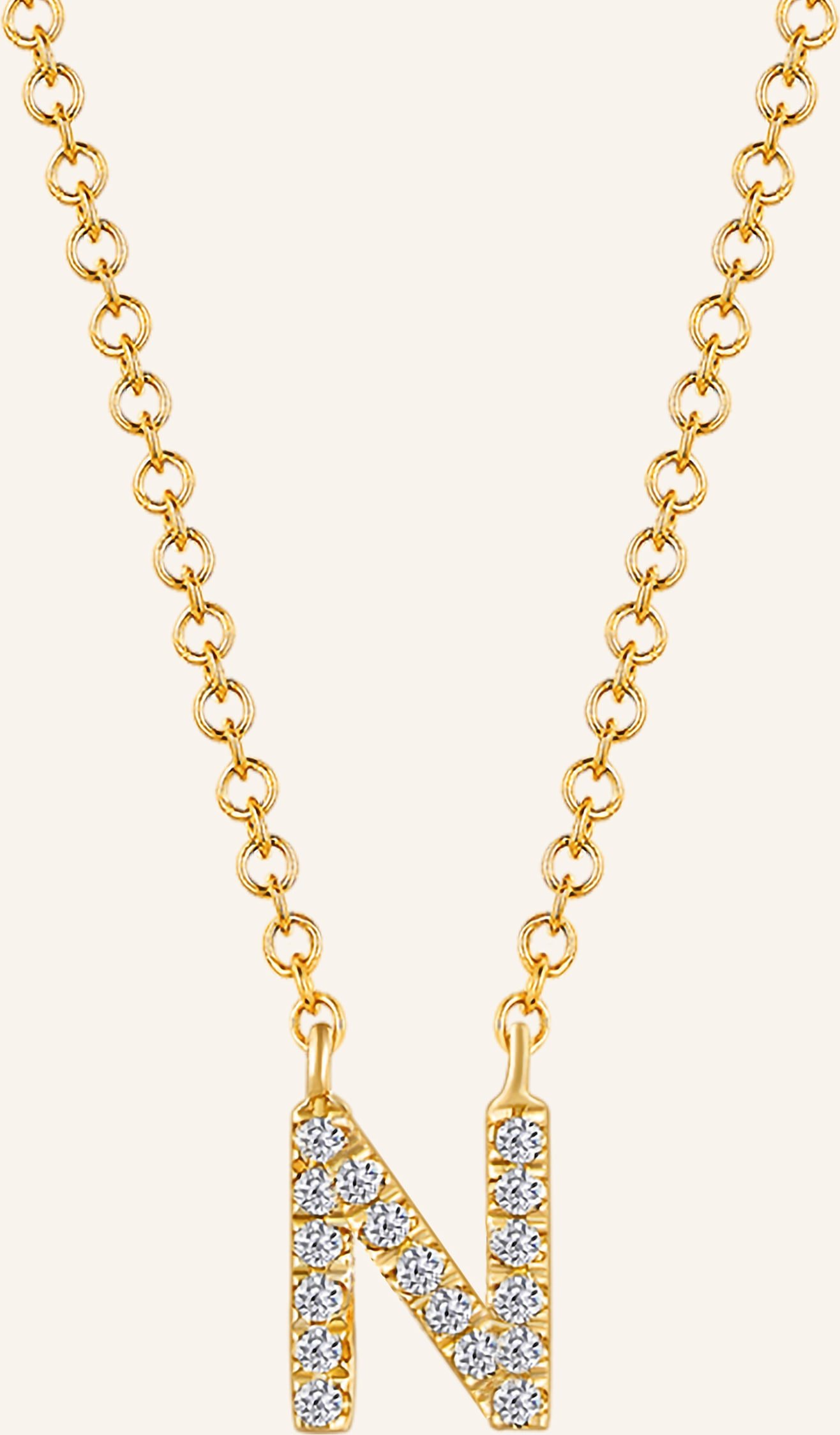 Leaf Initialien Halskette „N“ Aus 14 Karat Gelbgold Mit Diamanten gold