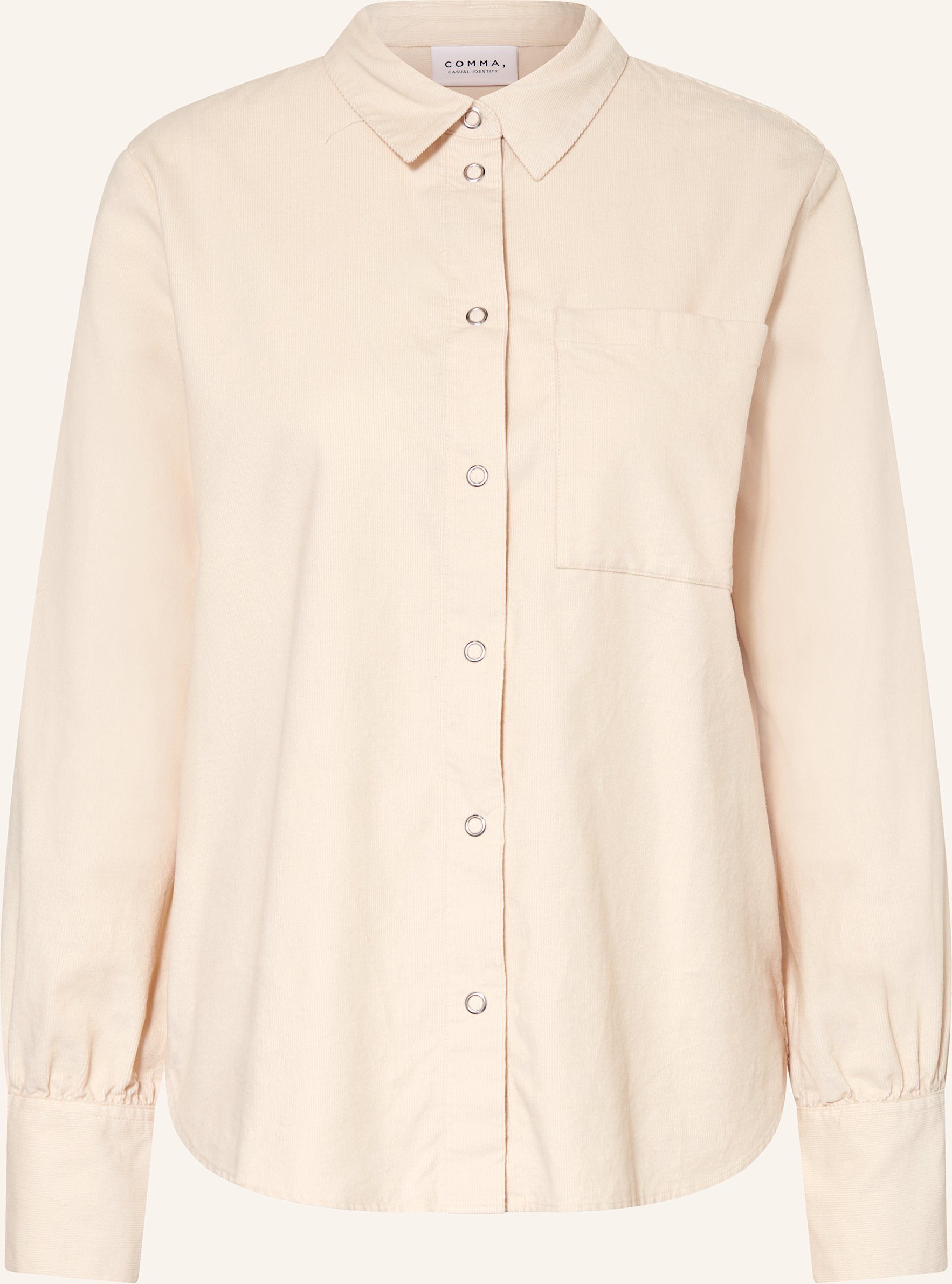 Comma Casual Identity Hemdbluse Aus Cord Mit Rüschen beige