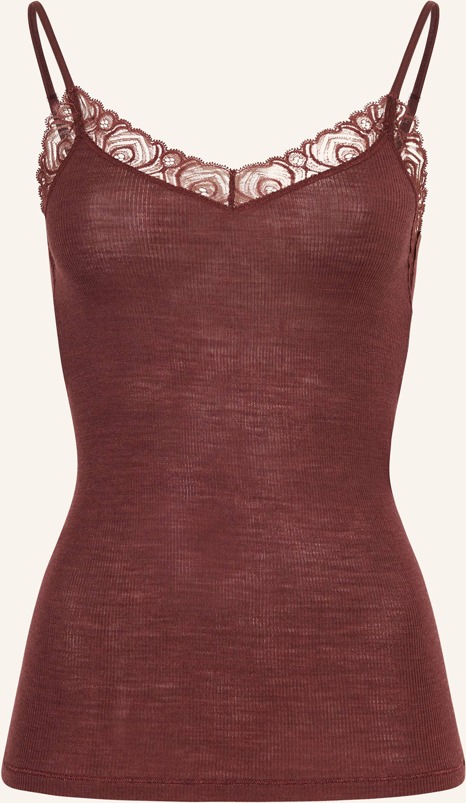 Thumbnail - Hanro Top Woolen Lace Aus Merinowolle Mit Spitze braun