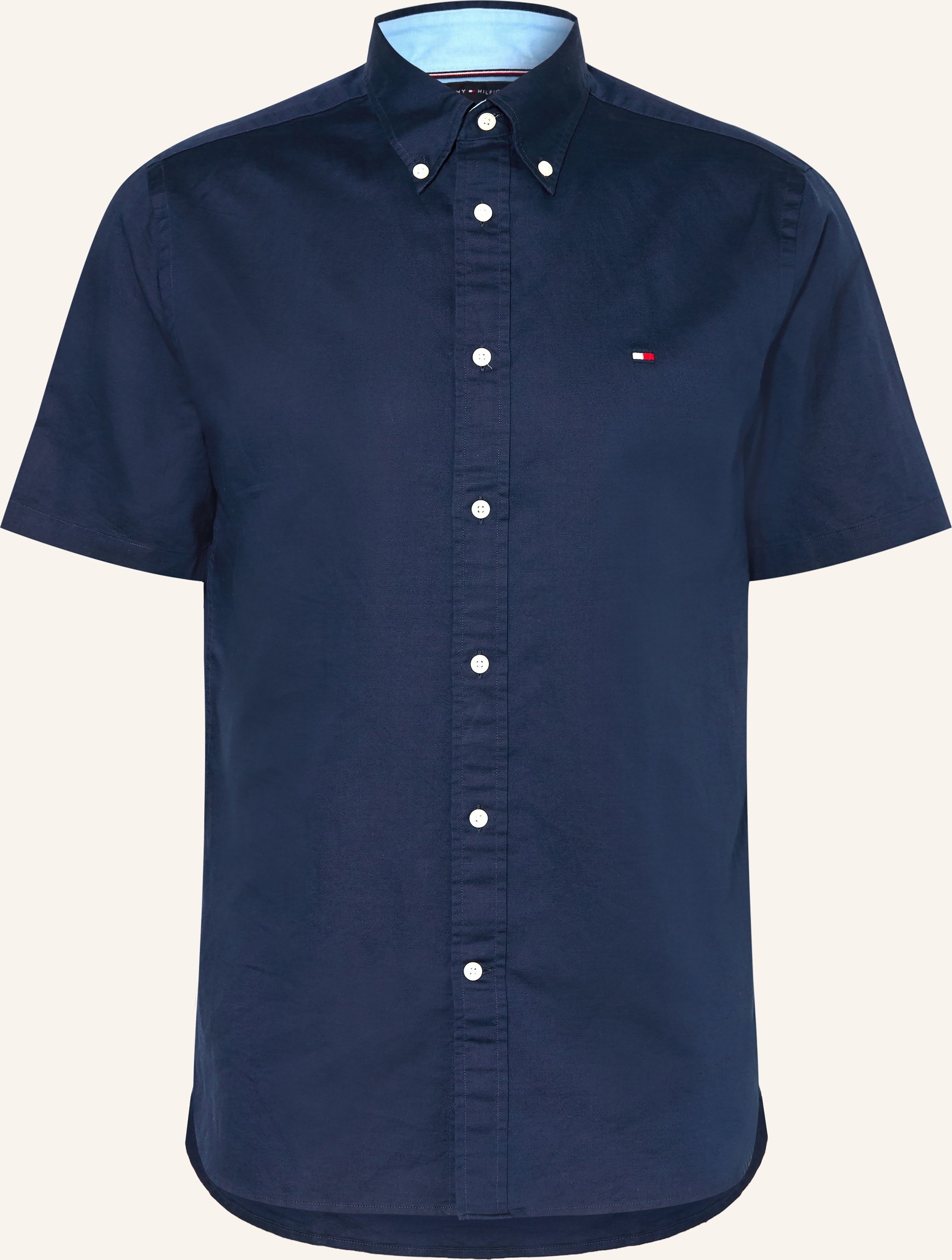 Tommy Hilfiger Kurzarm-Hemd Regular Fit Mit Leinen blau