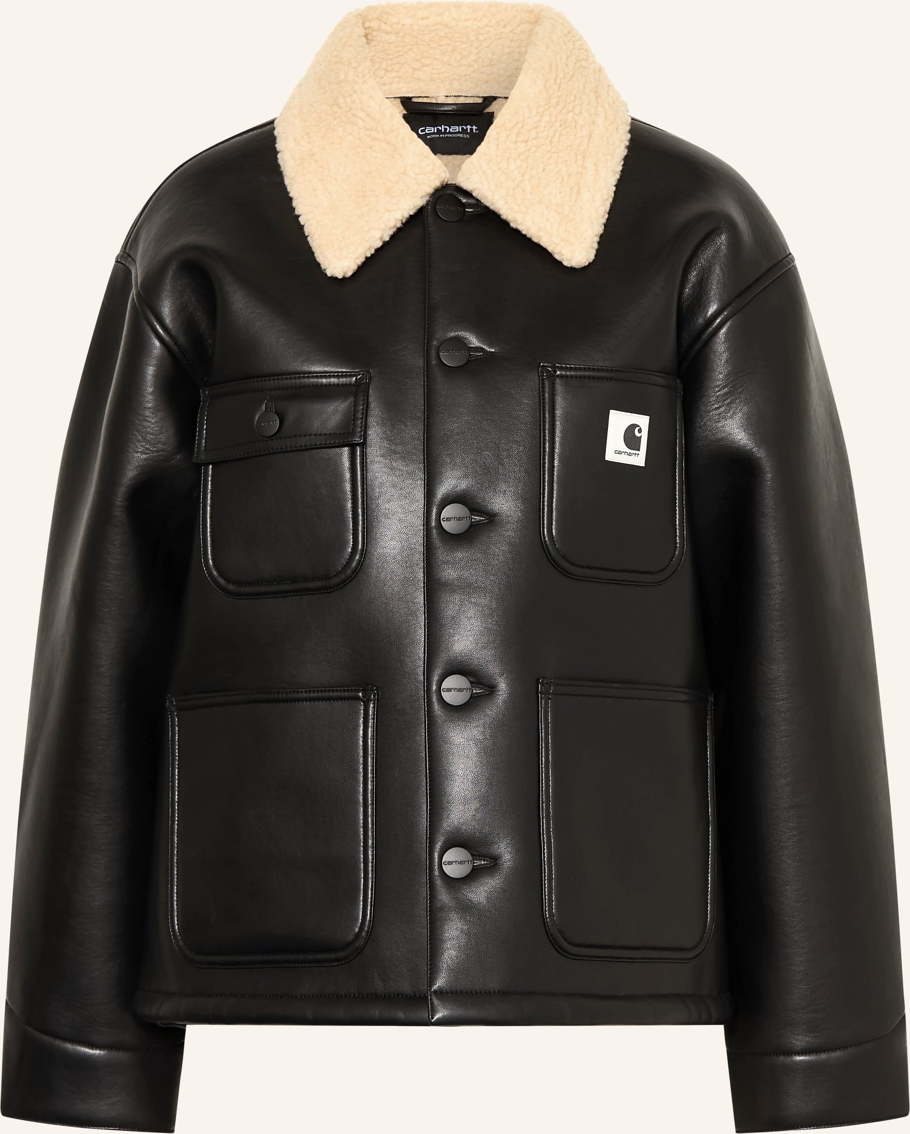 Carhartt Wip Jacke Shepton In Lederoptik Mit Kunstfell schwarz