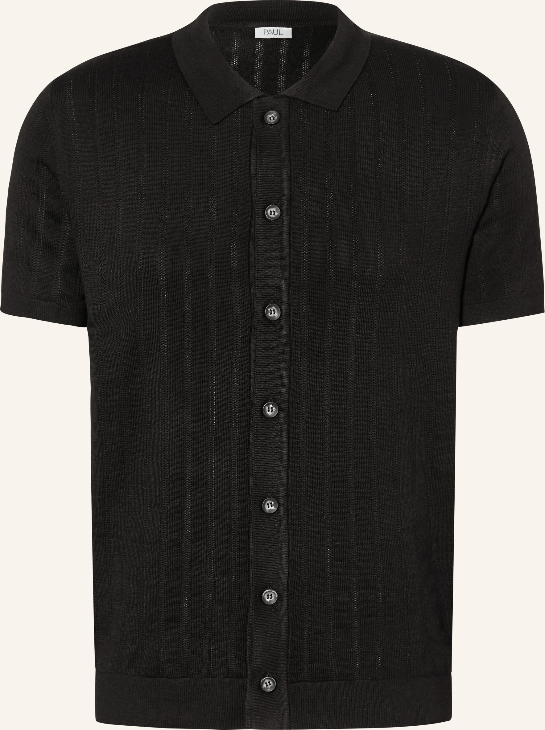 Paul Strickhemd Slim Fit schwarz