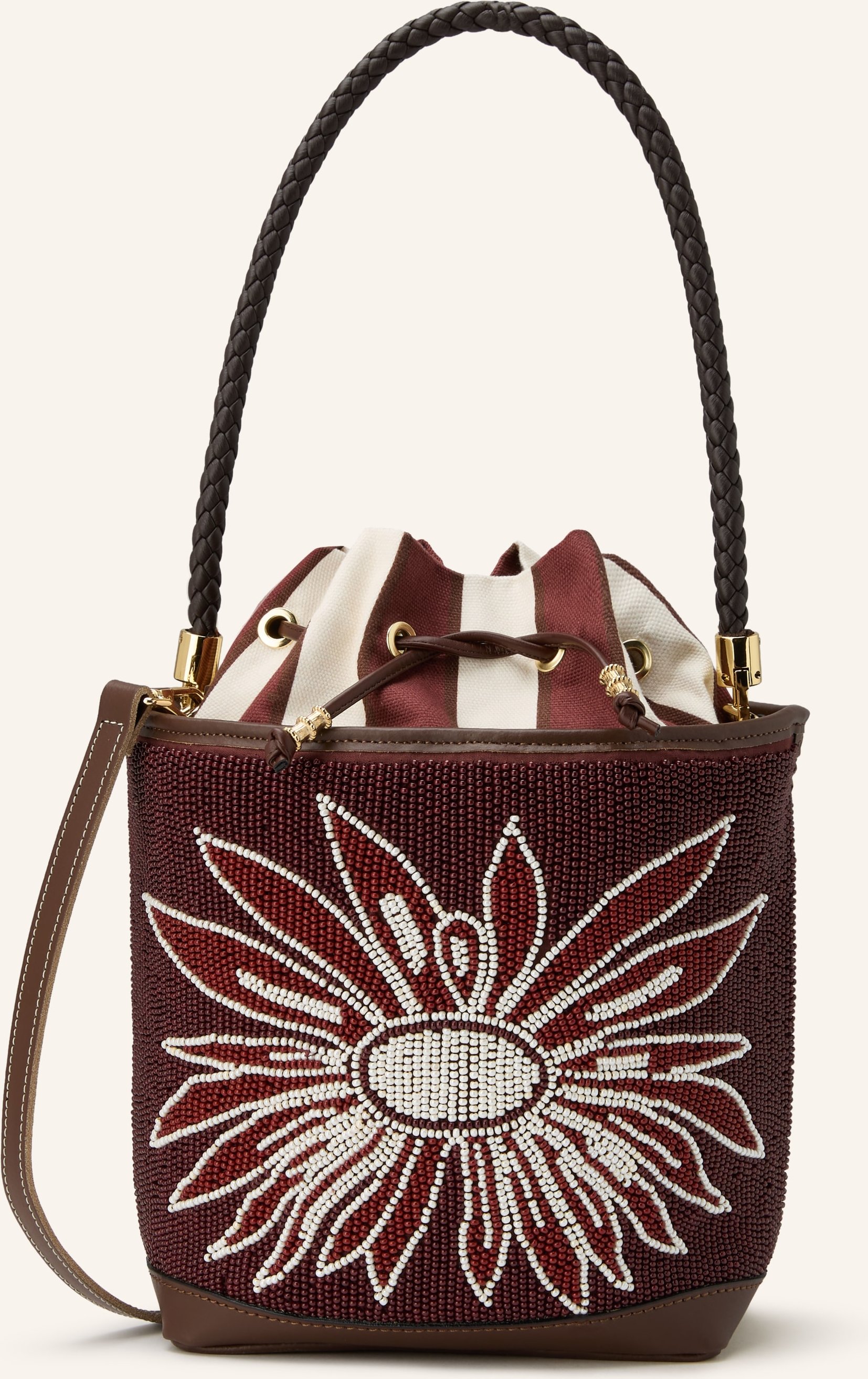 Viamailbag Beuteltasche Bouquet Flower Mit Schmuckperlen braun