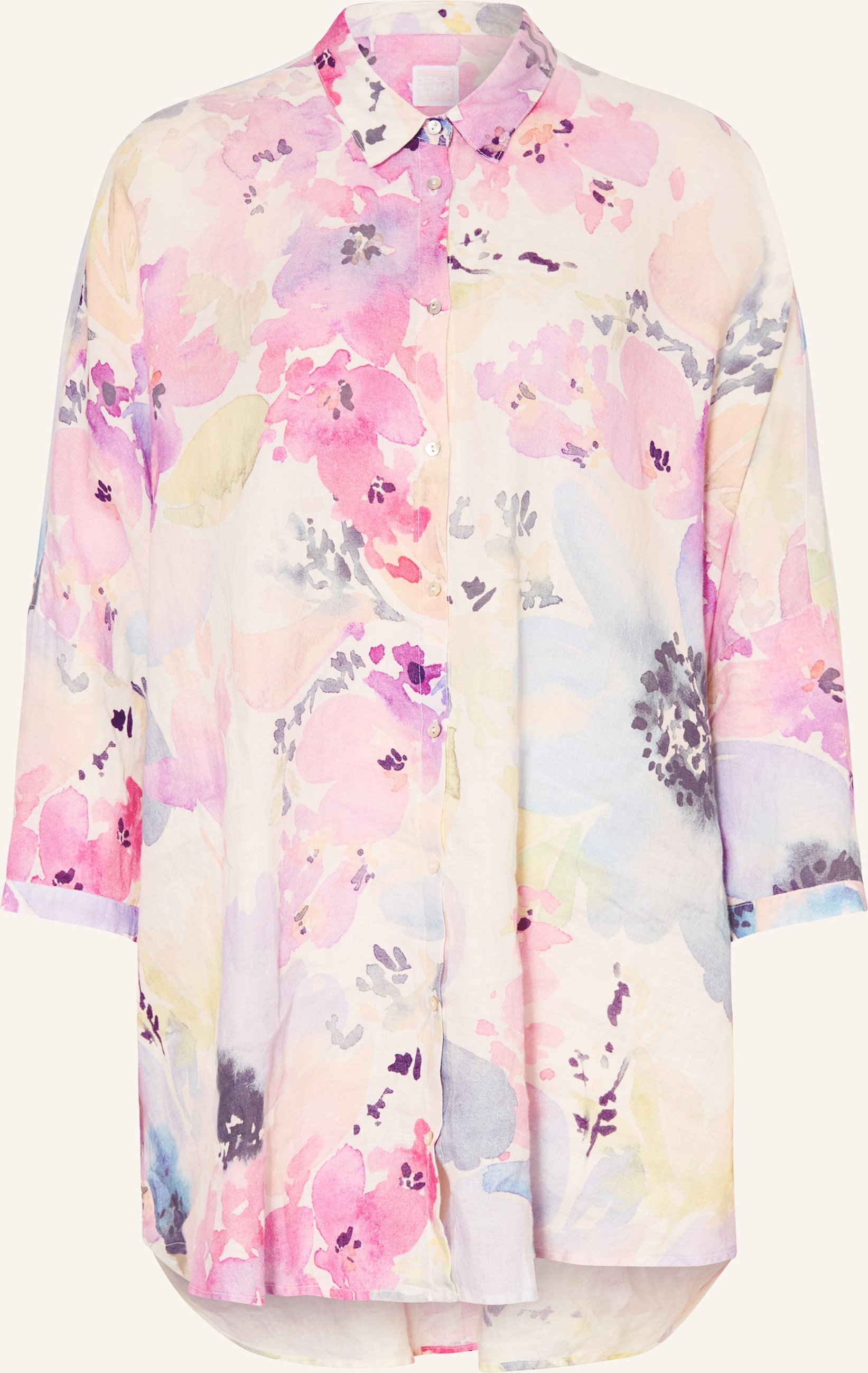 120%Lino Hemdbluse Aus Leinen Mit 3/4-Arm rosa