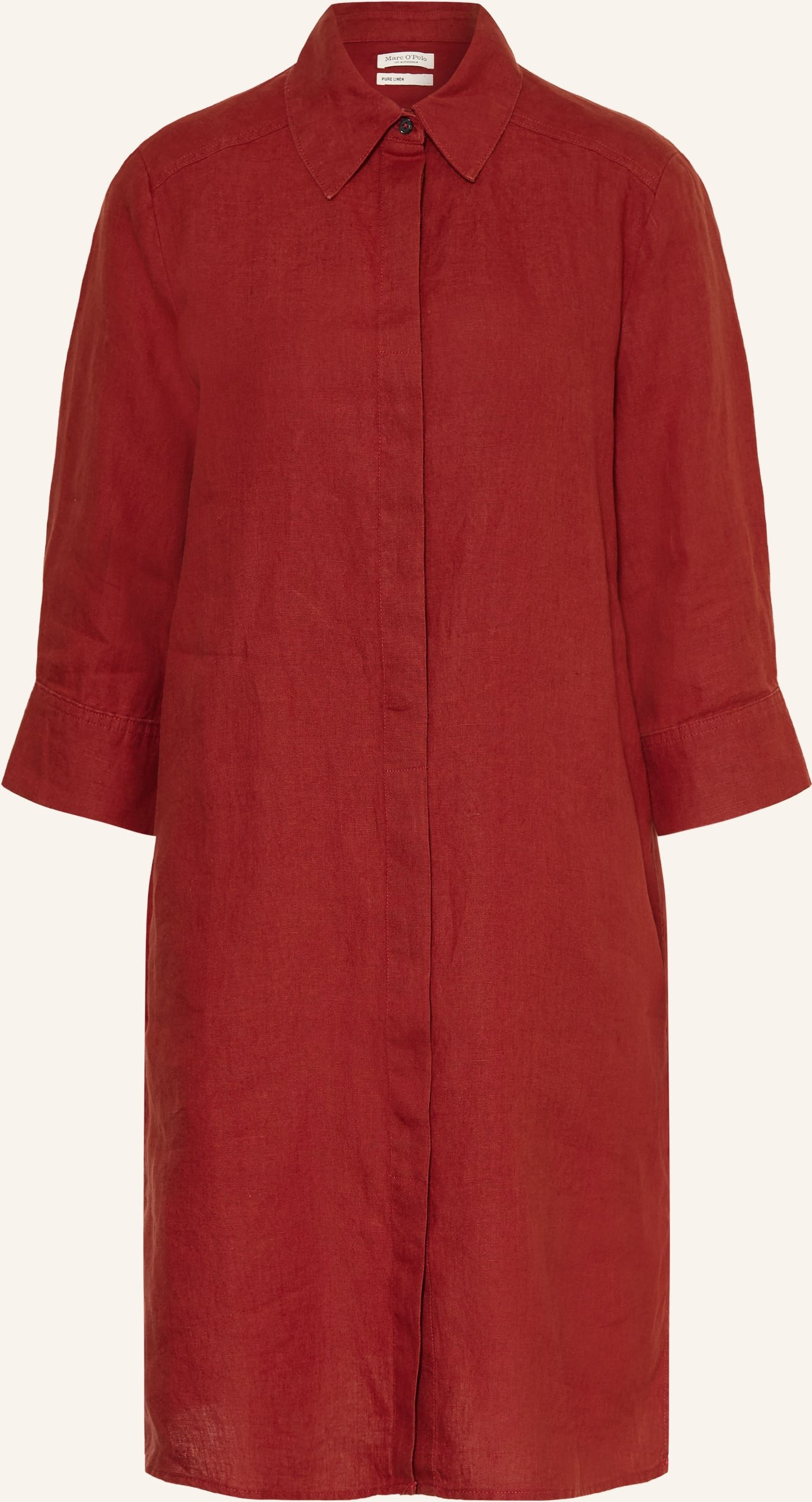 Marc O'polo Hemdblusenkleid Aus Leinen Mit 3/4-Arm rot