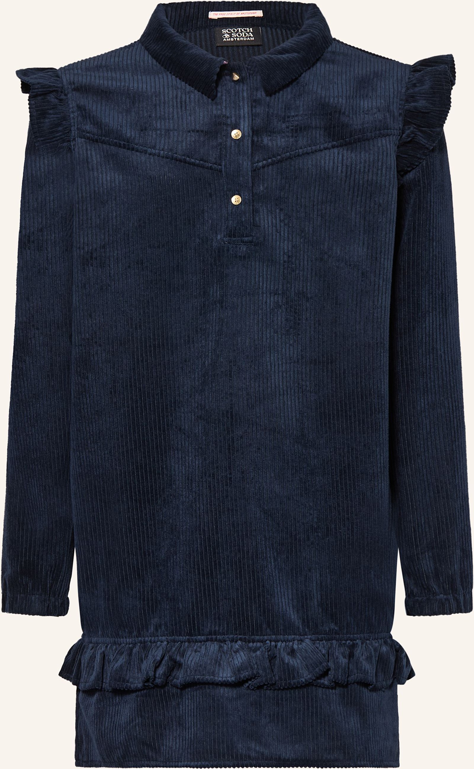 Thumbnail - Scotch & Soda Hemdblusenkleid Aus Cord Mit Rüschen blau