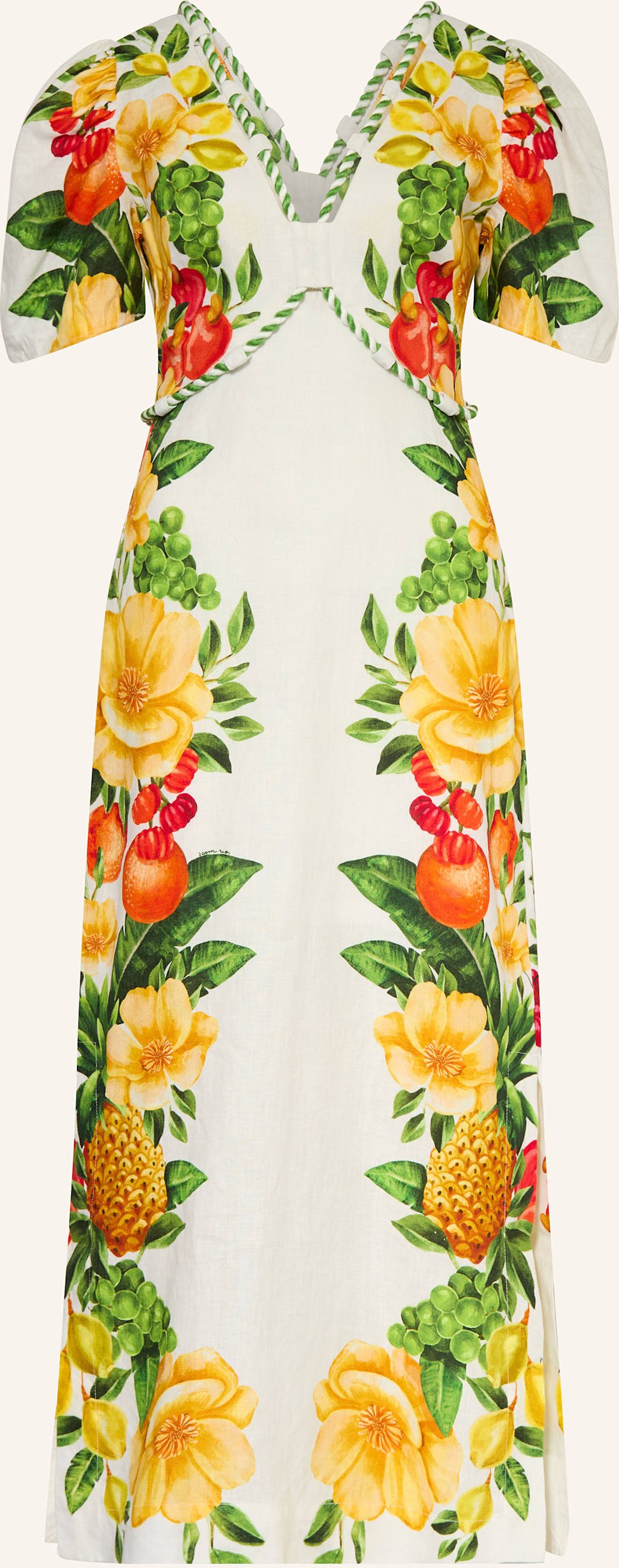 Farm Rio Cocktailkleid Picnic Flowers Aus Leinen weiss