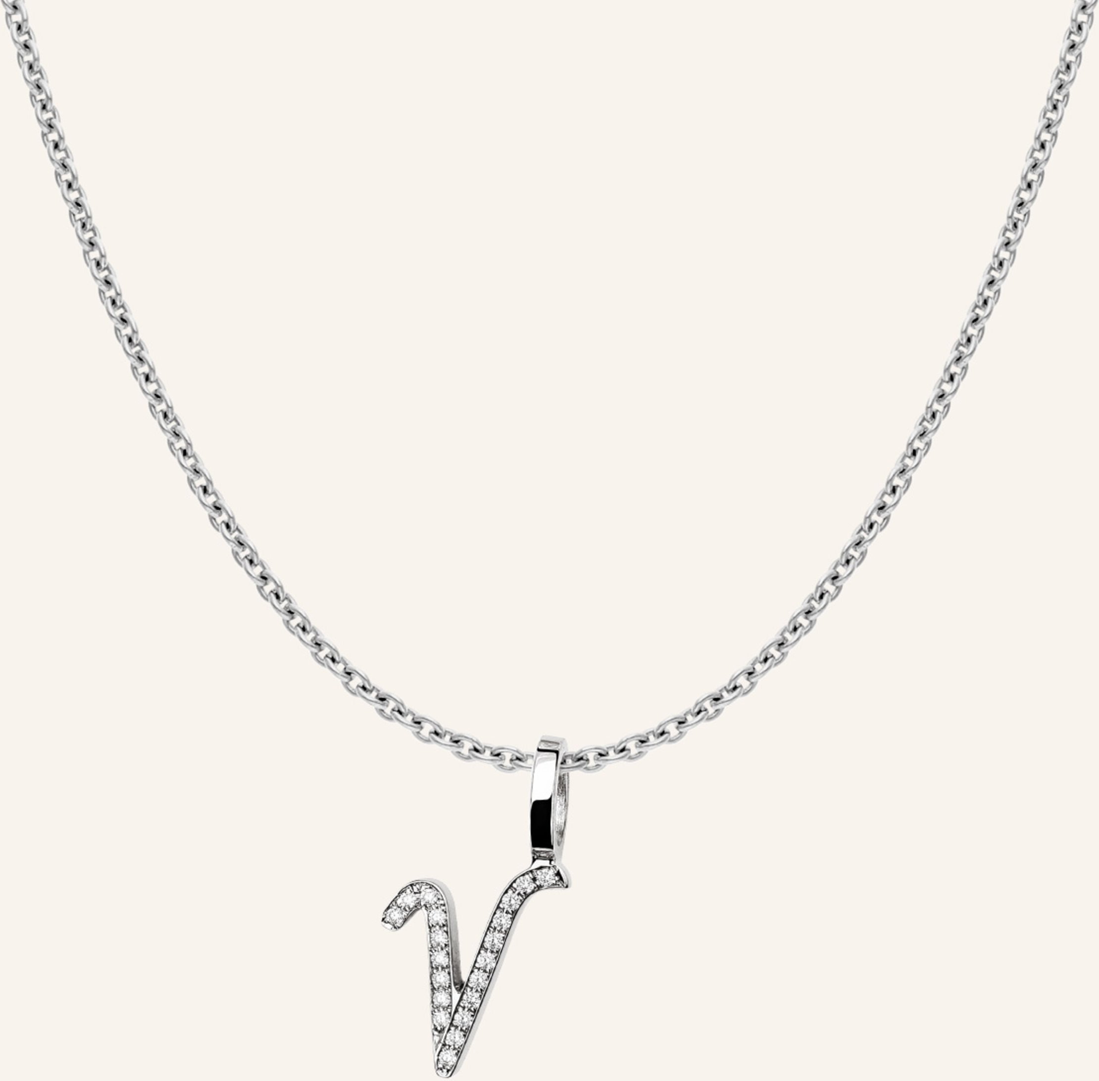 Cada Kette Tiny Diamond Letter V silber