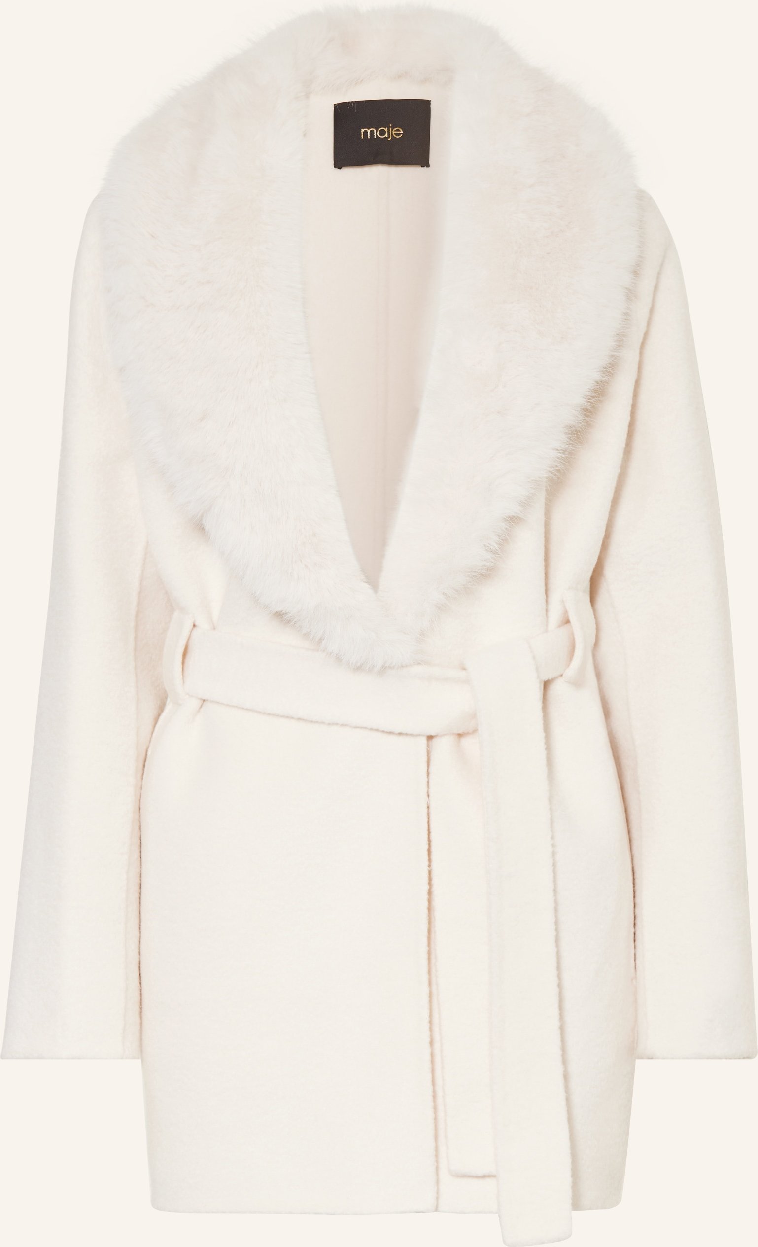 Maje Wollmantel Mit Kunstpelz weiss