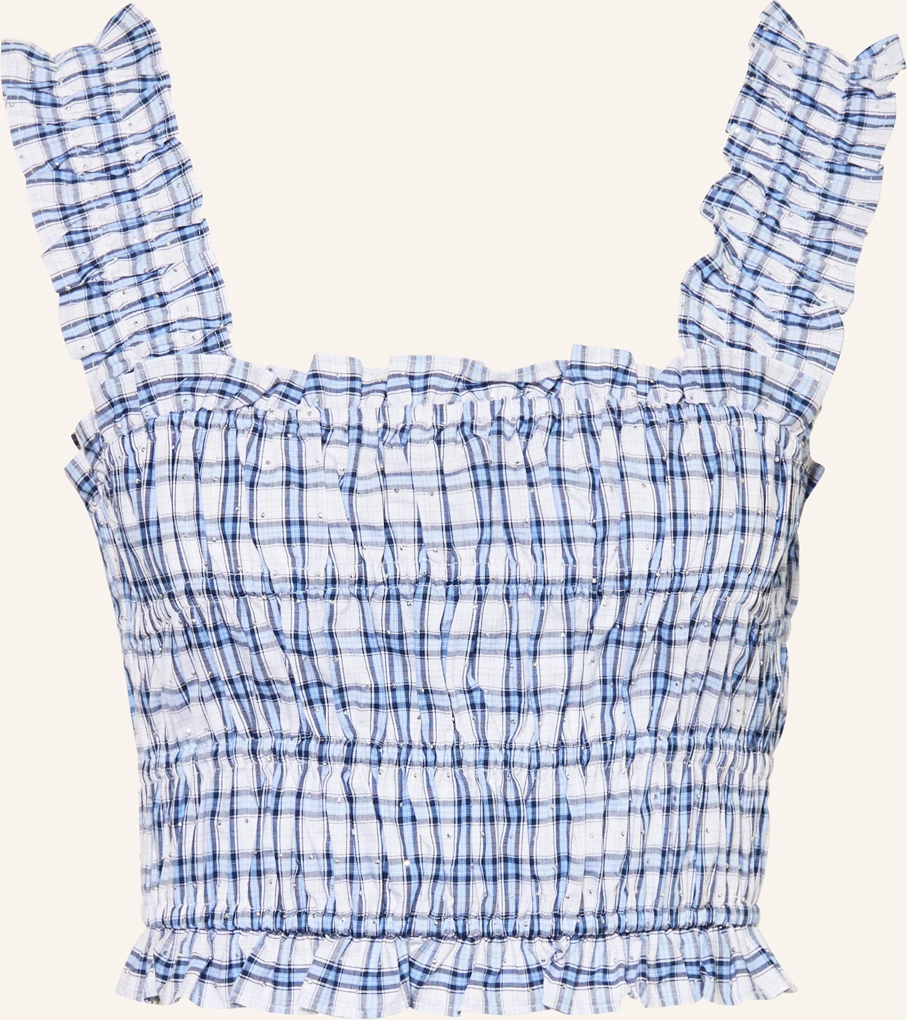 Maje Cropped-Top Mit Schmucksteinen Und Rüschen blau
