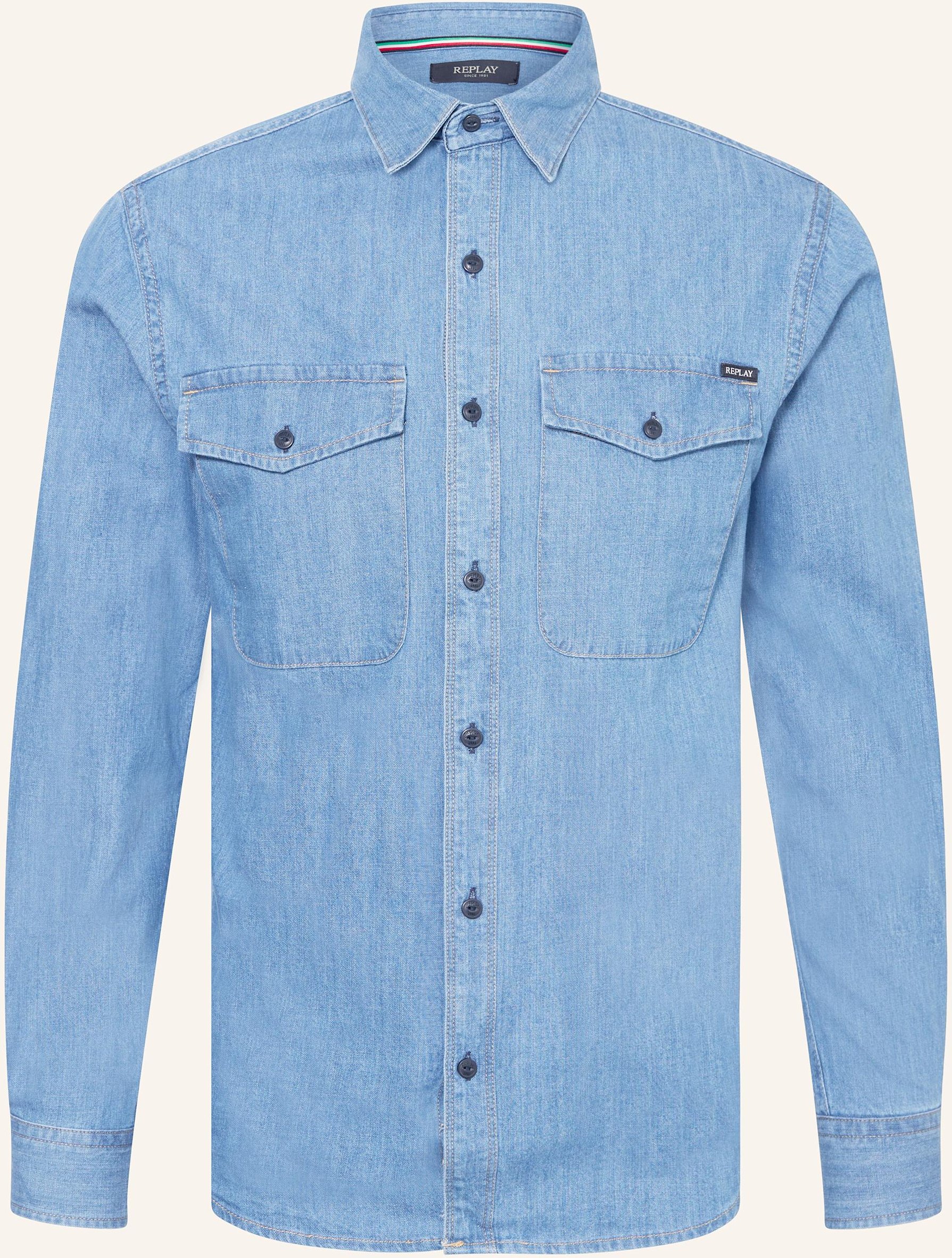 Replay Hemd Regular Fit In Jeansoptik blau