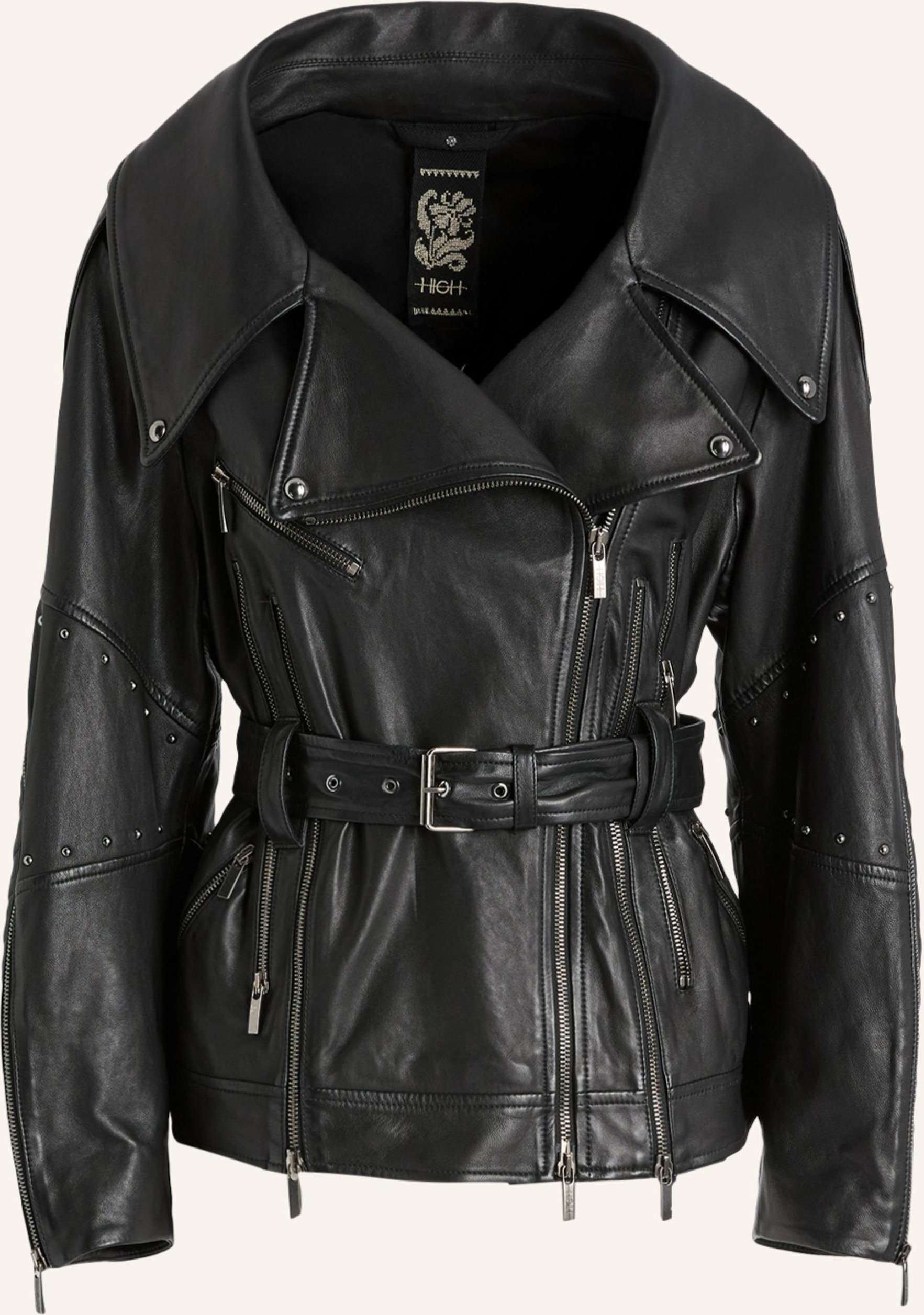 High Lederjacke Tommy Mit Nieten schwarz