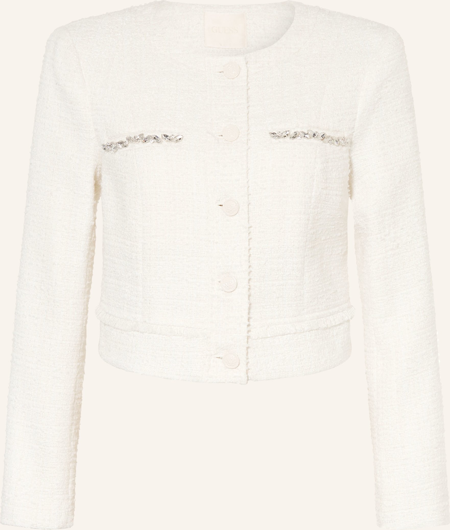 Guess Tweed-Jacke Clothilde Mit Schmucksteinen Und Glitzergarn weiss