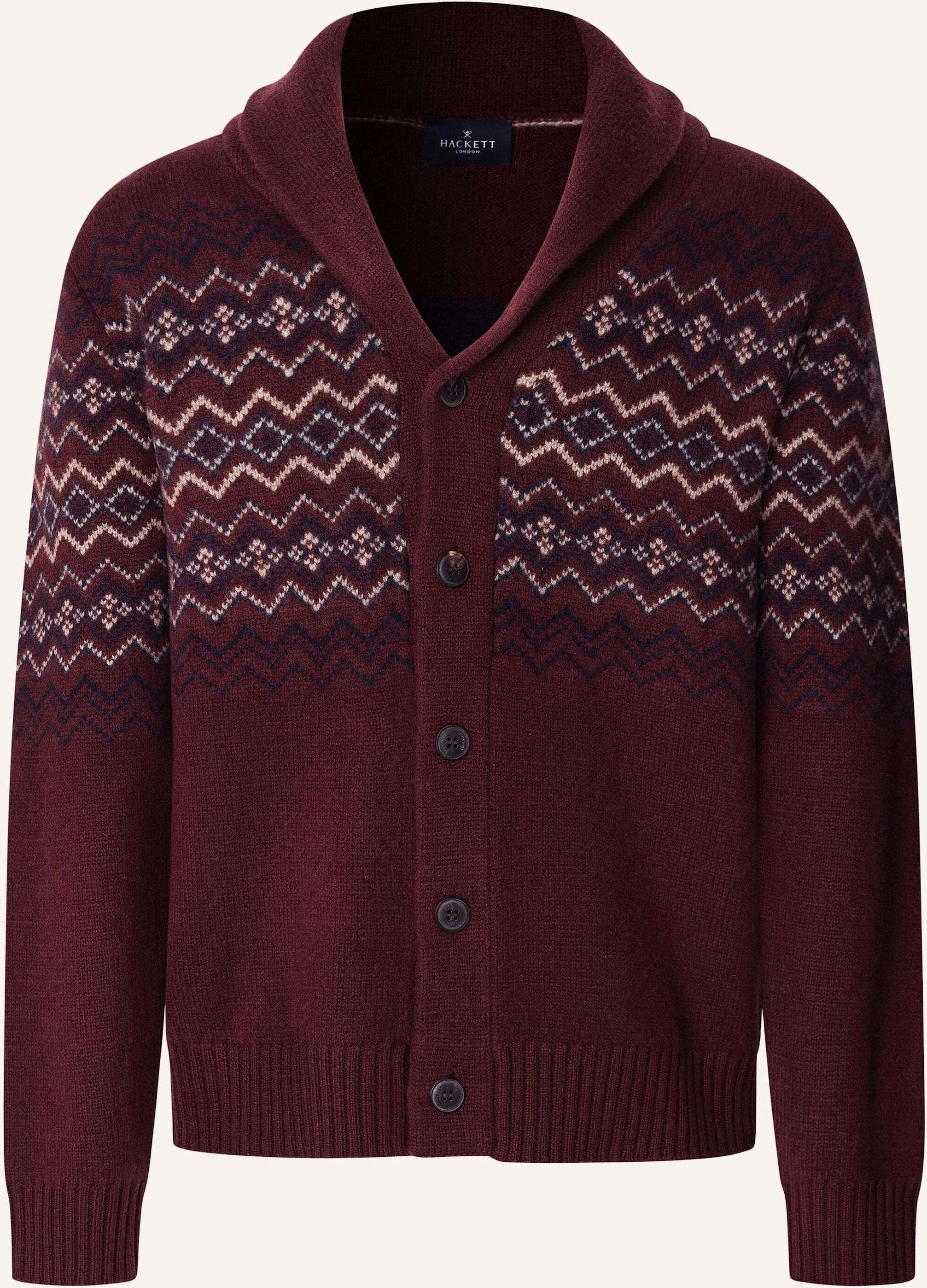Hackett London Strickjacken Cardigan Fairisle Shawl Cardi rot