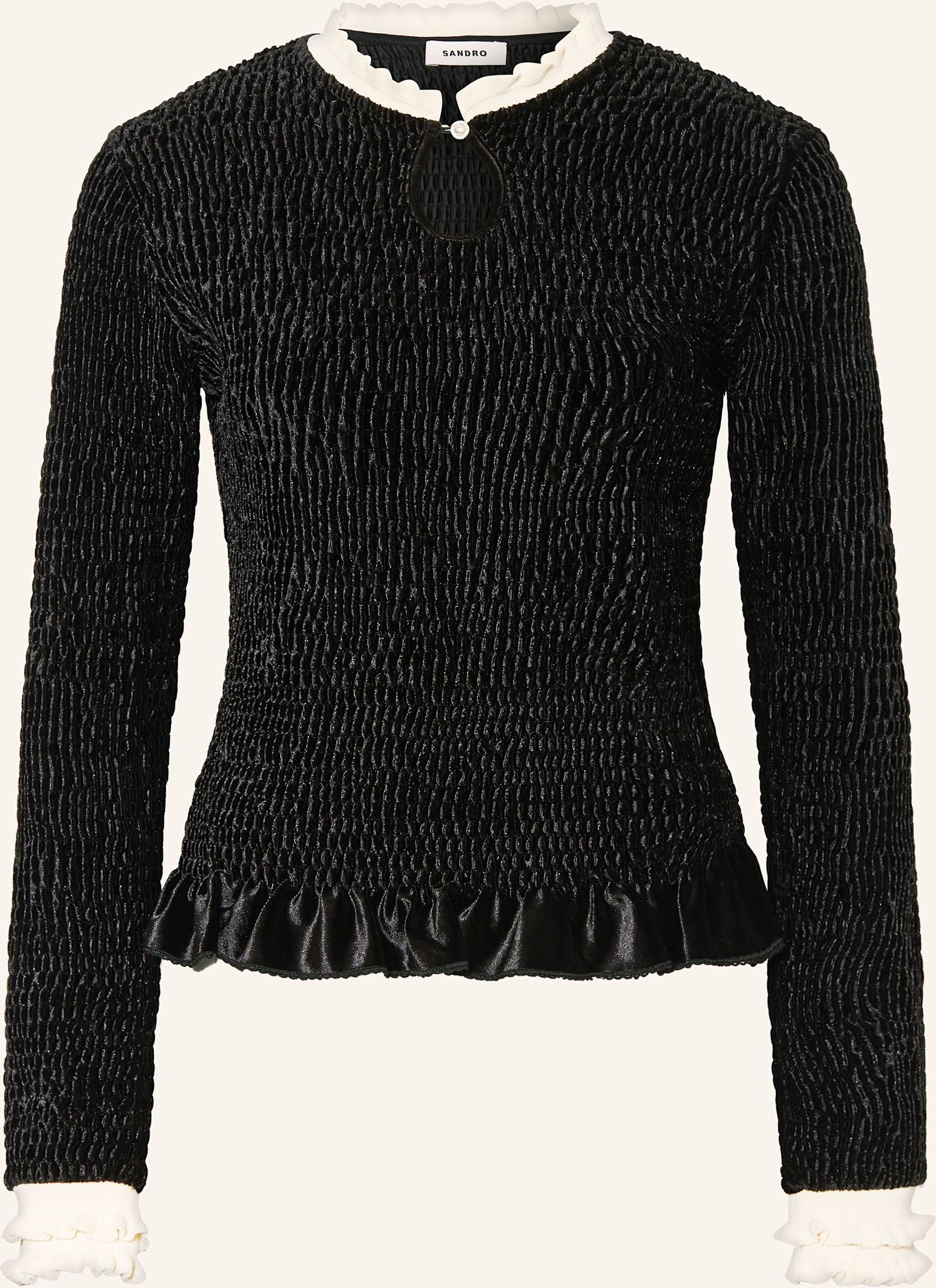 Sandro Samtshirt Mit Rüschen schwarz