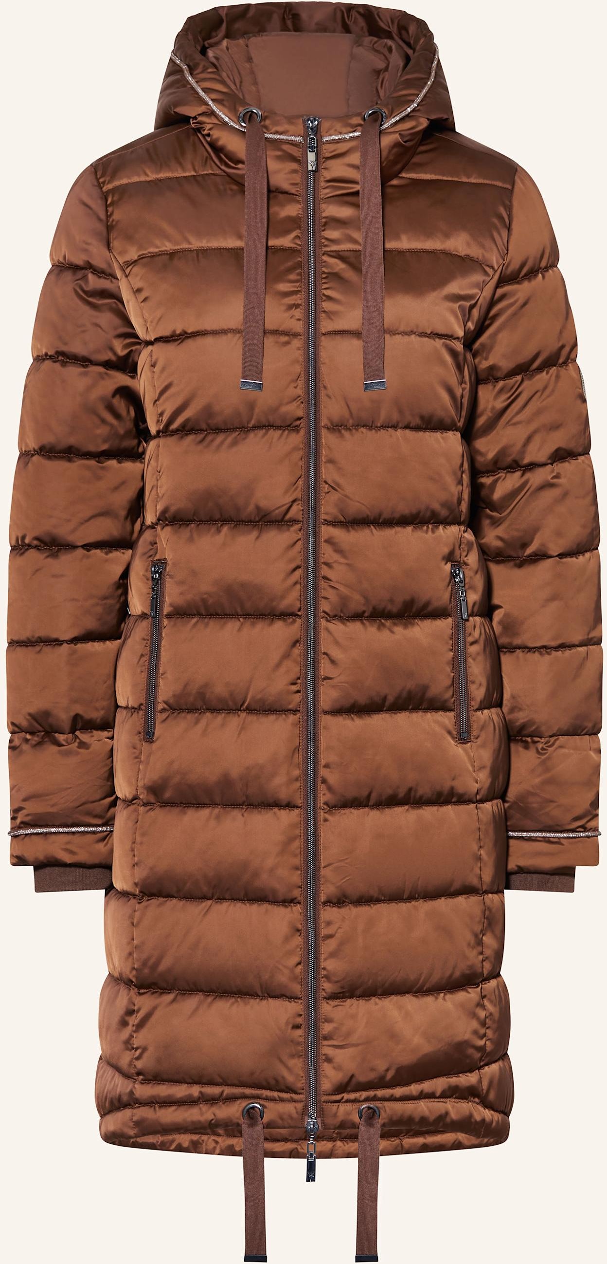 Monari Steppmantel Mit Glitzergarn Und Schmucksteinen braun