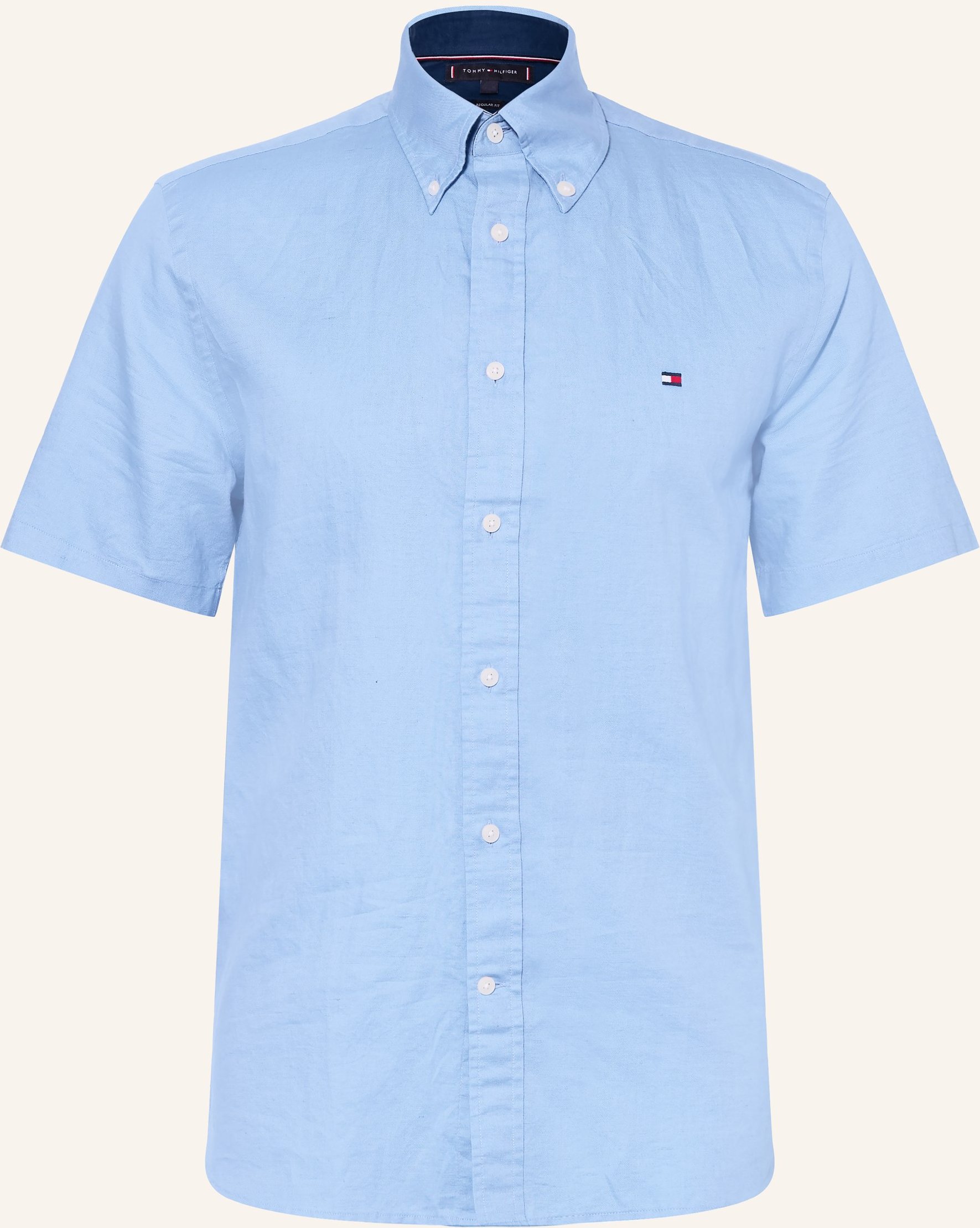 Tommy Hilfiger Kurzarm-Hemd Regular Fit Mit Leinen blau