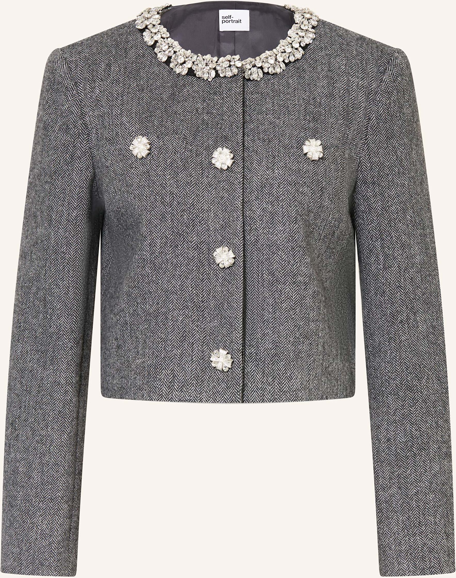 Self-Portrait Kastenjacke Mit Schmucksteinen grau