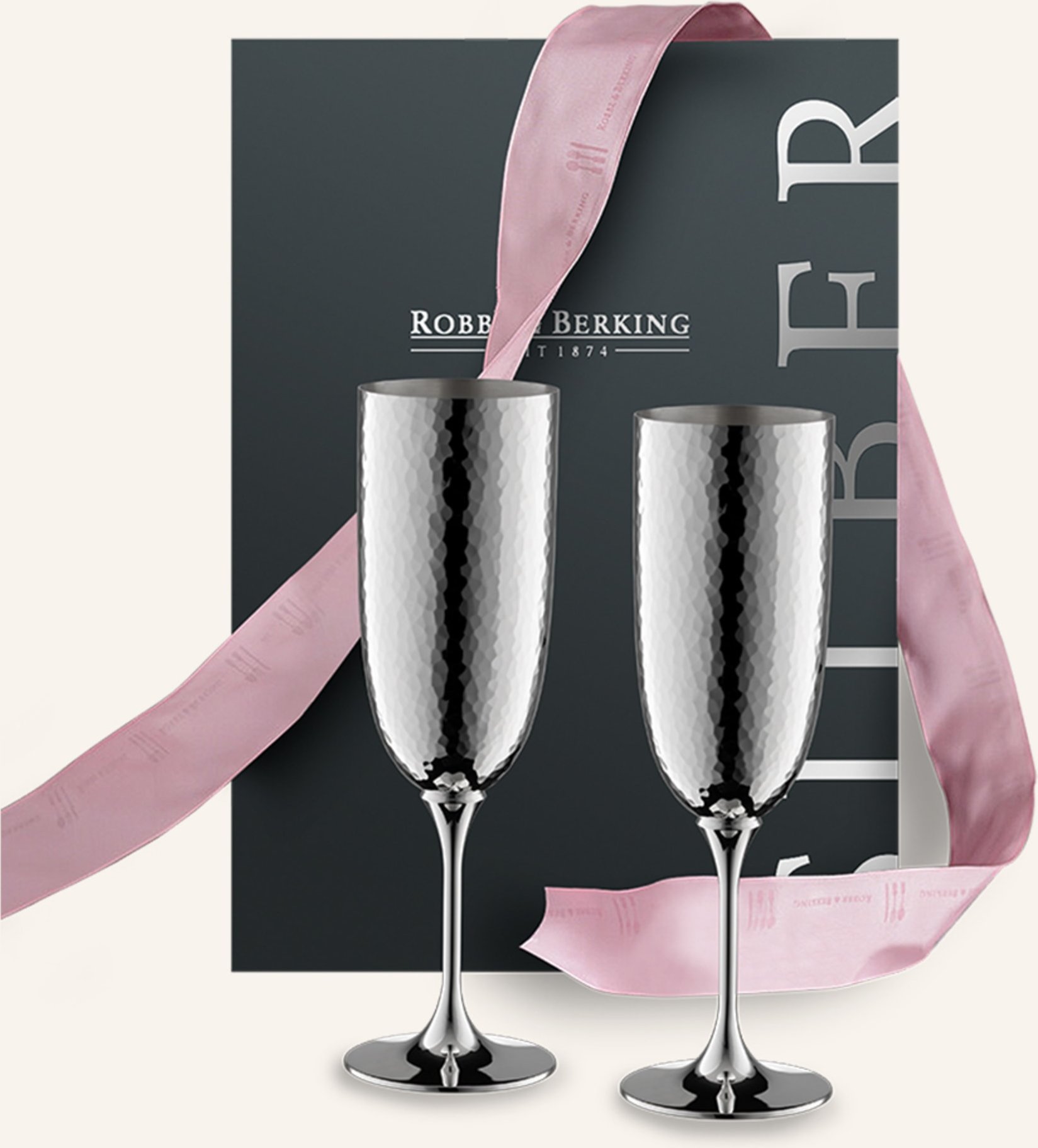 Robbe & Berking Champagner-Geschenkset Martelé (90g Versilbert) silber